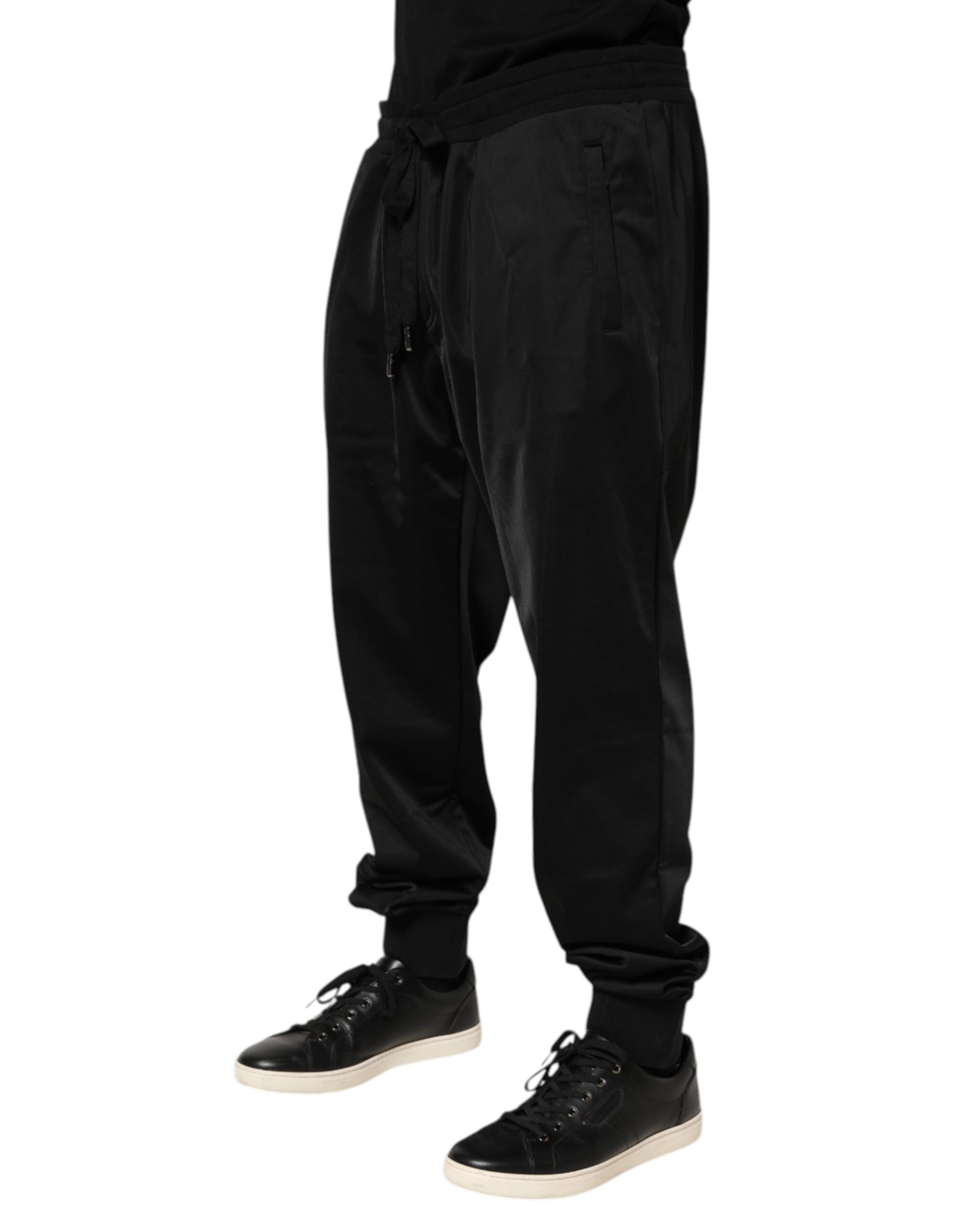 Black Polyester Logo Plaque Sweatpants Jogger Pants