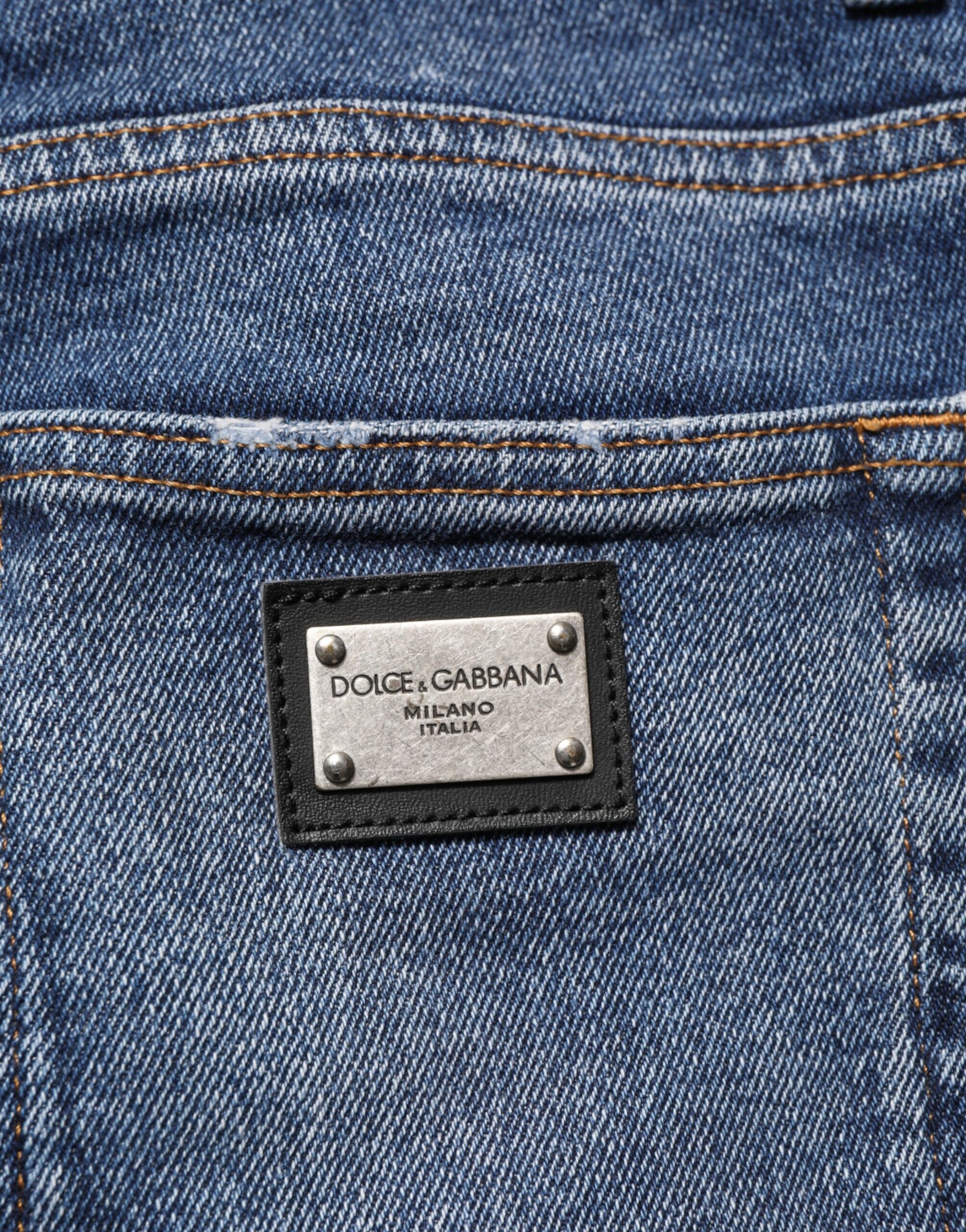 Blue Cotton Logo Plaque Skinny Men Denim Jeans