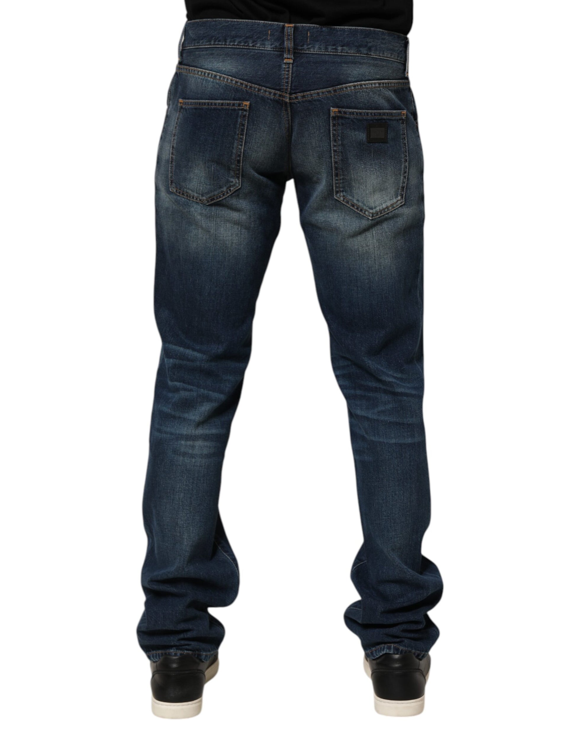 Dark Blue Washed Cotton Skinny Men Denim Jeans