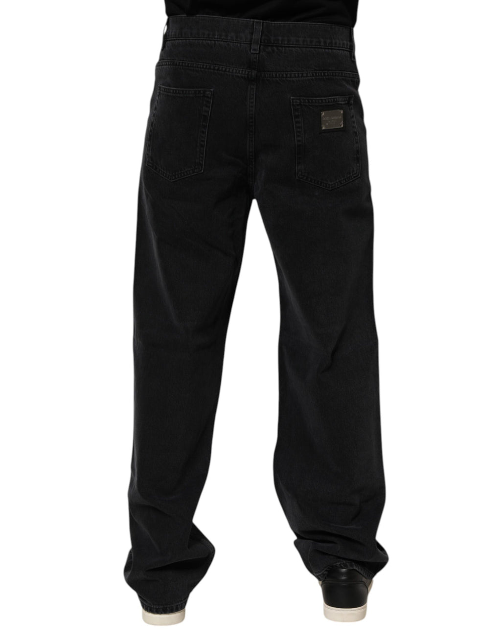 Black Cotton Logo Men Mid Waist Denim Jeans