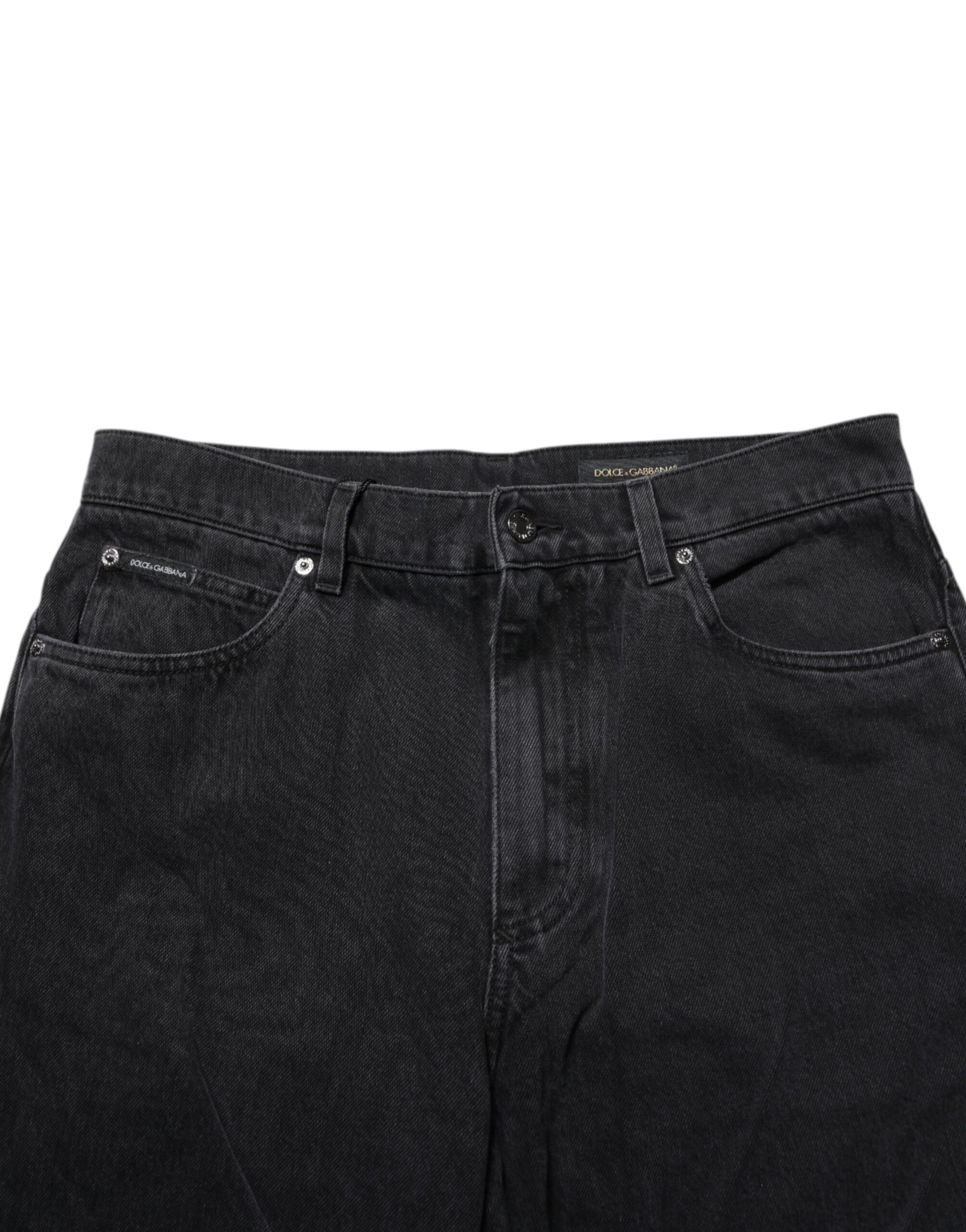 Black Cotton Logo Men Mid Waist Denim Jeans