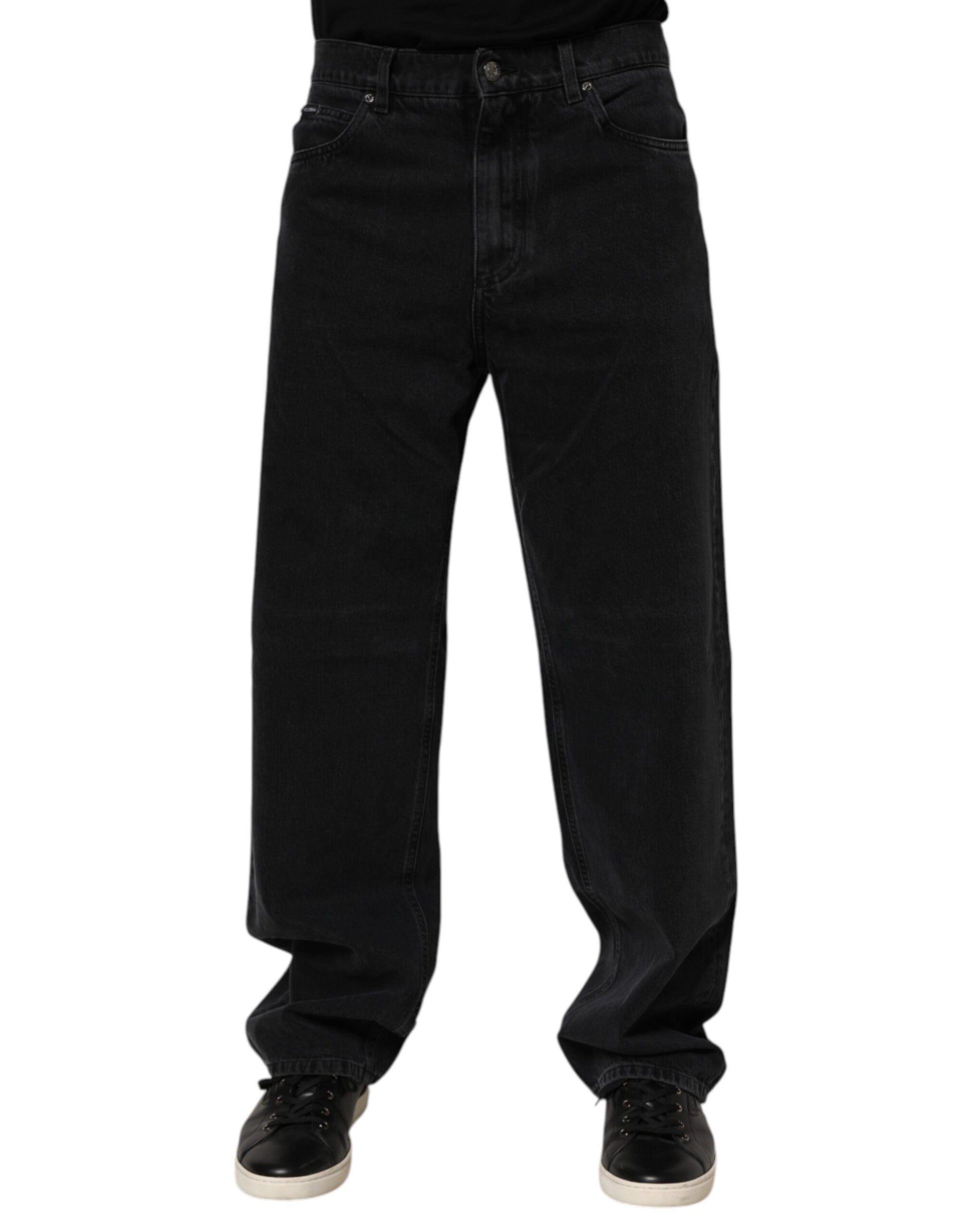 Black Cotton Logo Men Mid Waist Denim Jeans