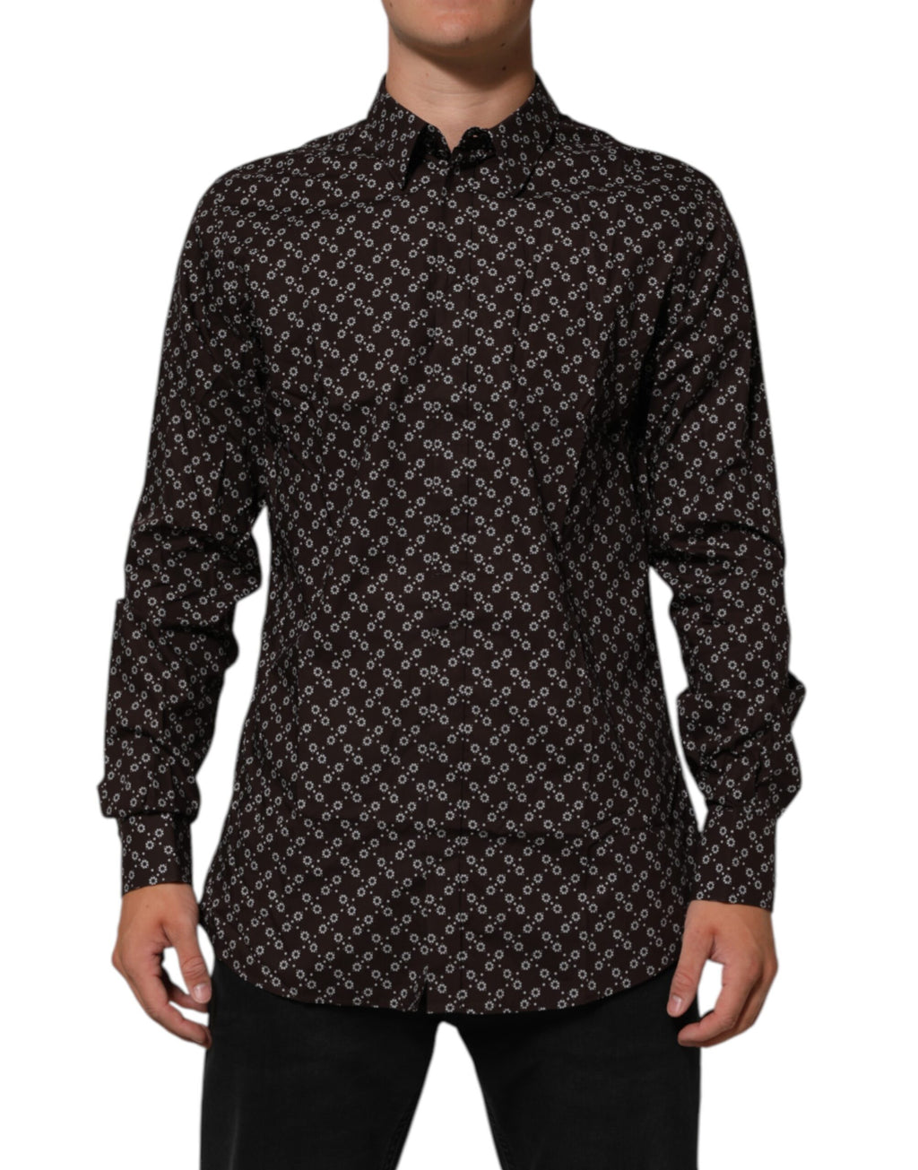 BrownFloral Collared GOLD Formal Dress Shirt