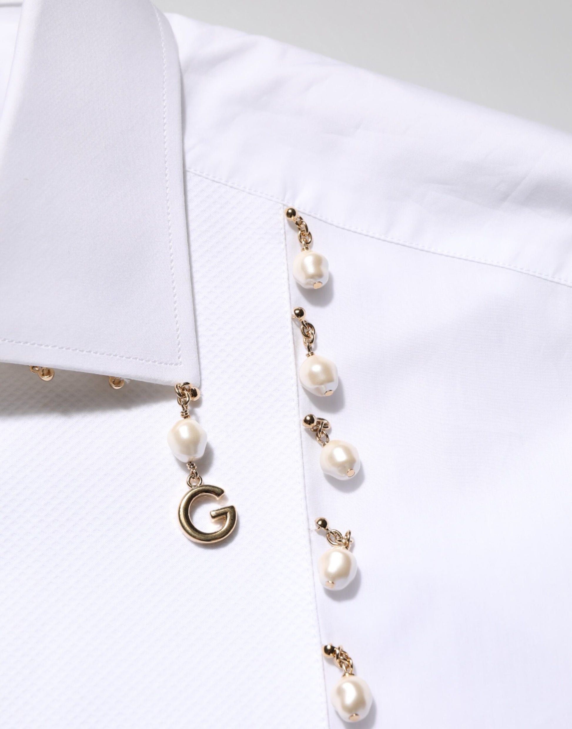White Cotton DG Logo Pearl GOLD Formal Shirt