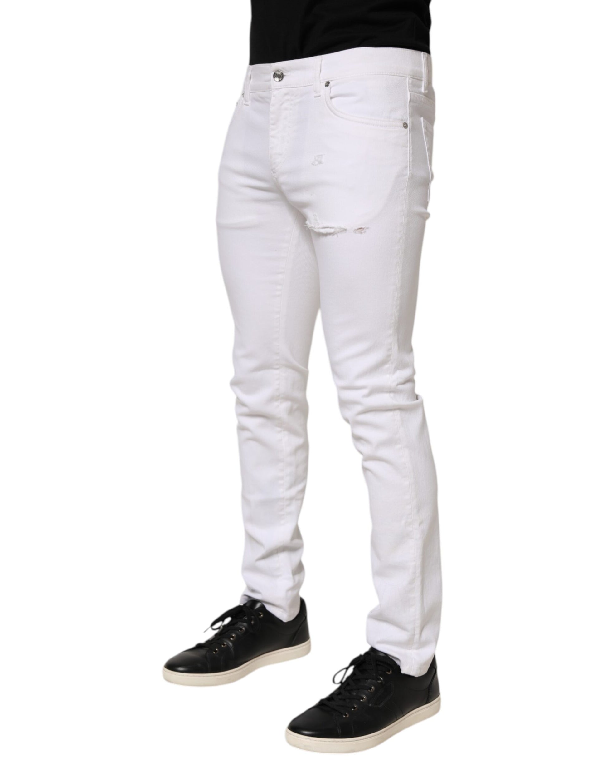 White Ripped Cotton Skinny Men Denim Jeans