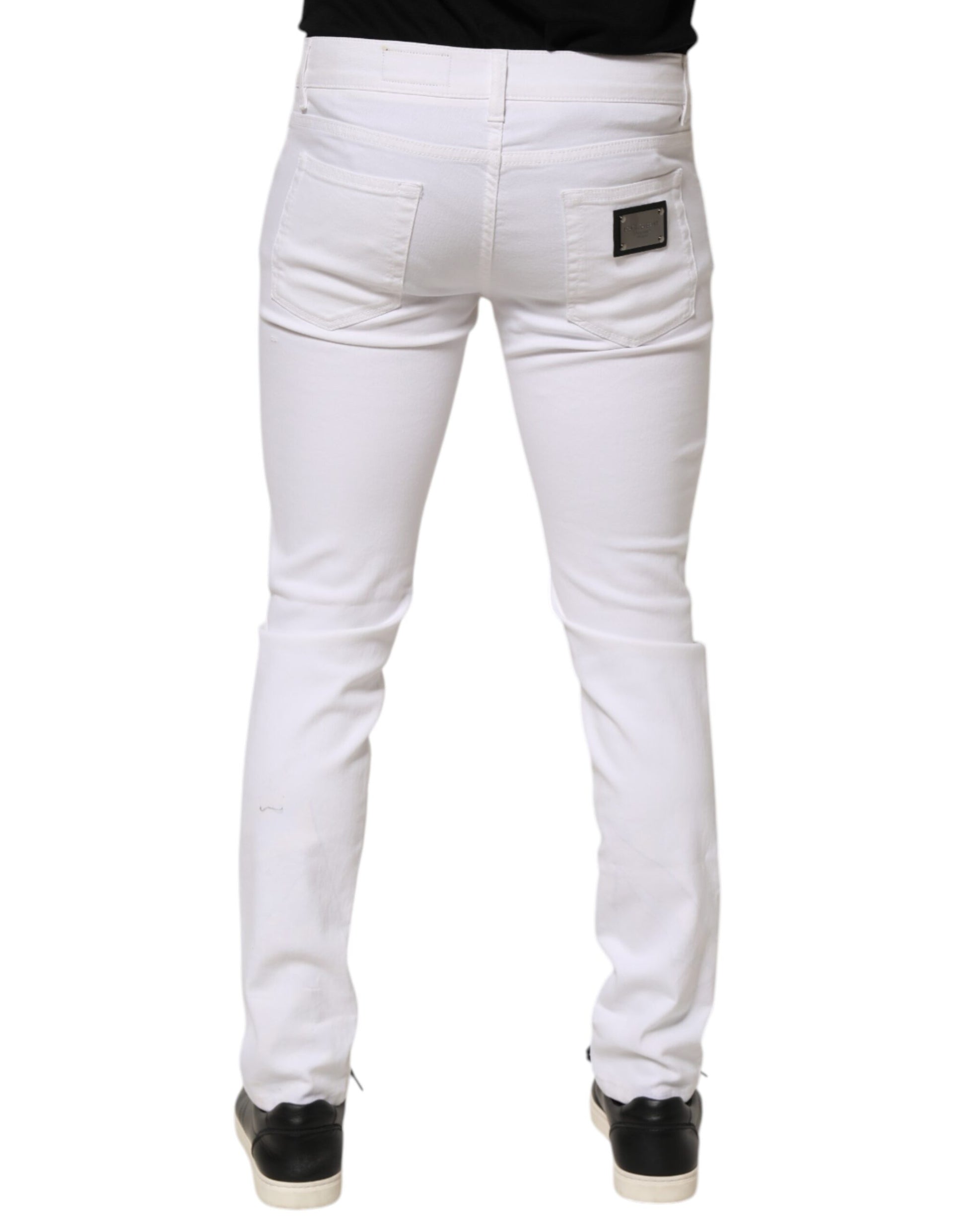 White Ripped Cotton Skinny Men Denim Jeans