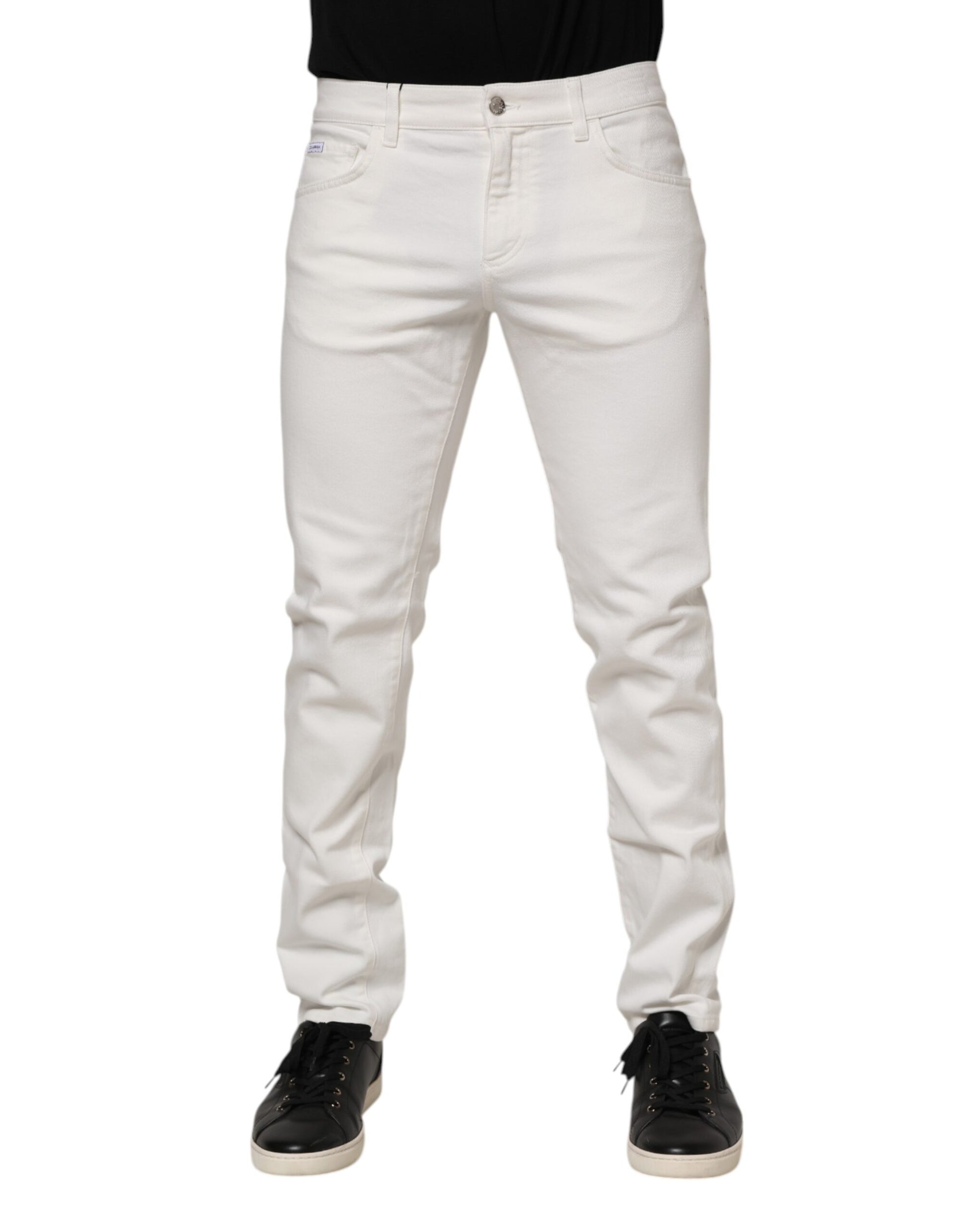 Off White Cotton Stretch Slim Fit Denim Jeans