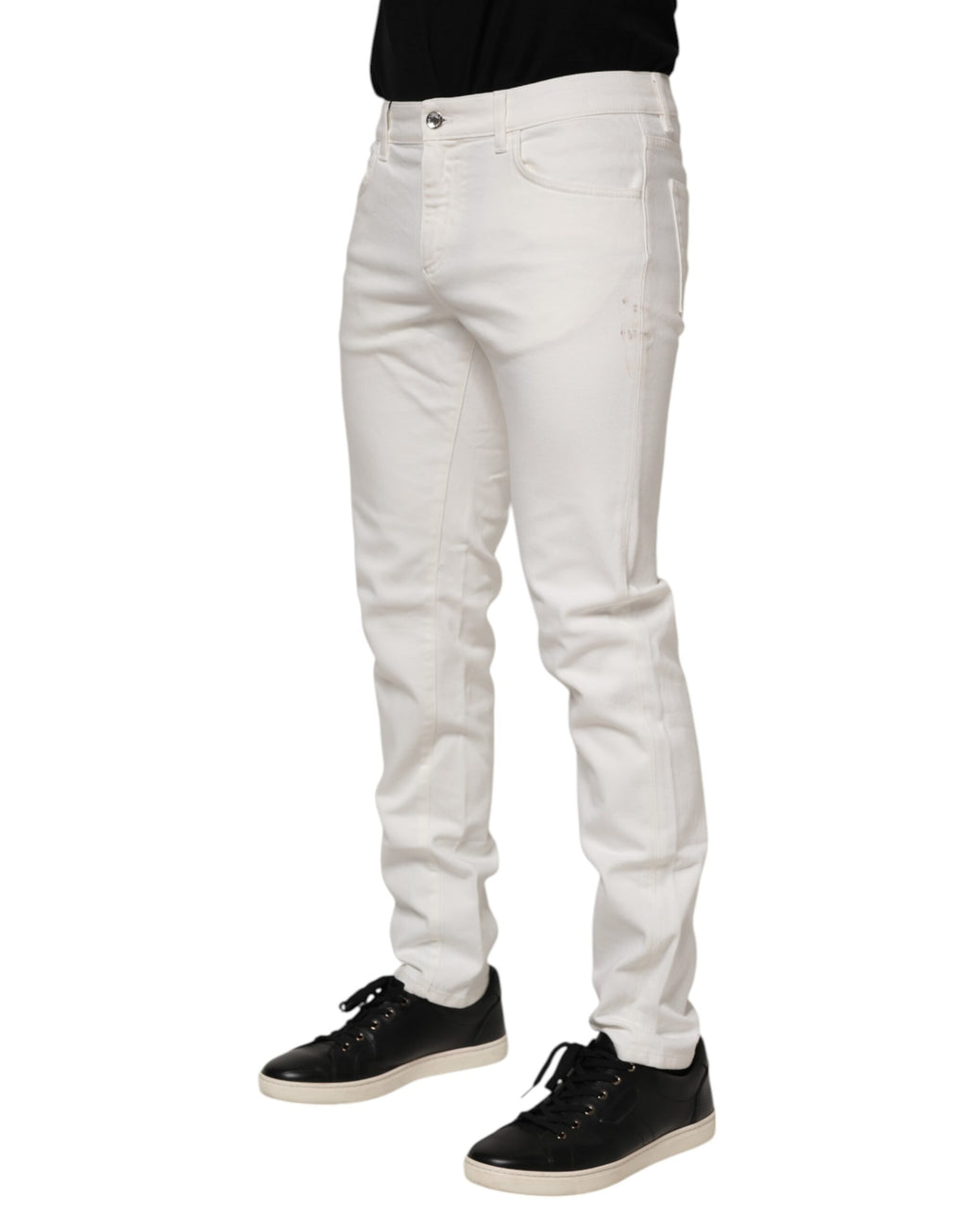Off White Cotton Stretch Slim Fit Denim Jeans