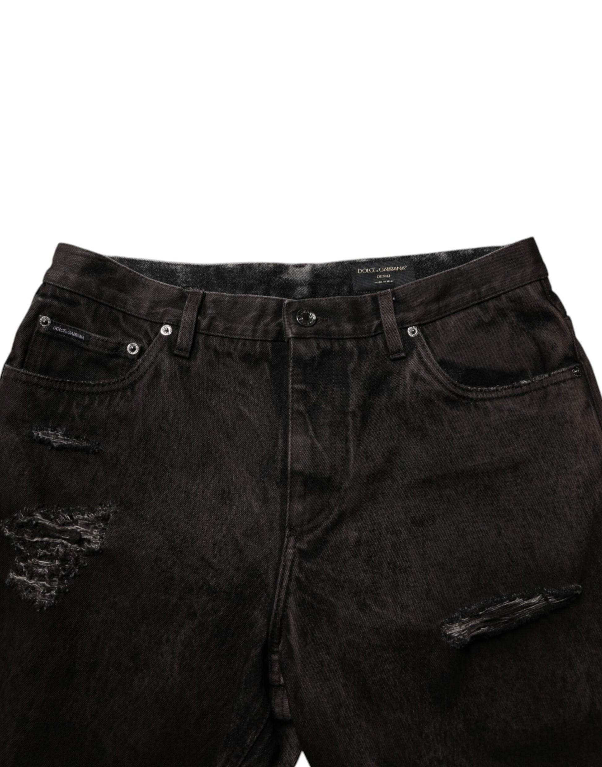 Black Cotton Tattered Denim Men Bermuda Short