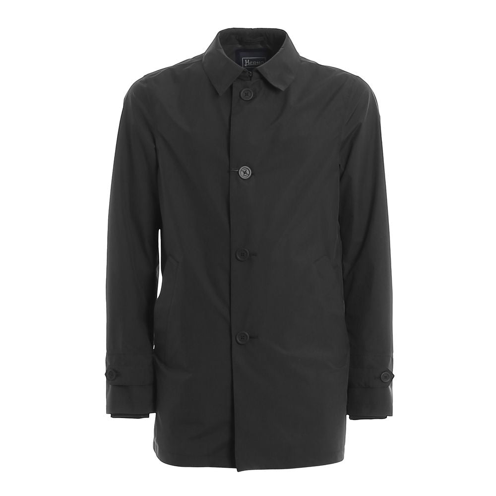 Black Polyester Men's Trench Coat