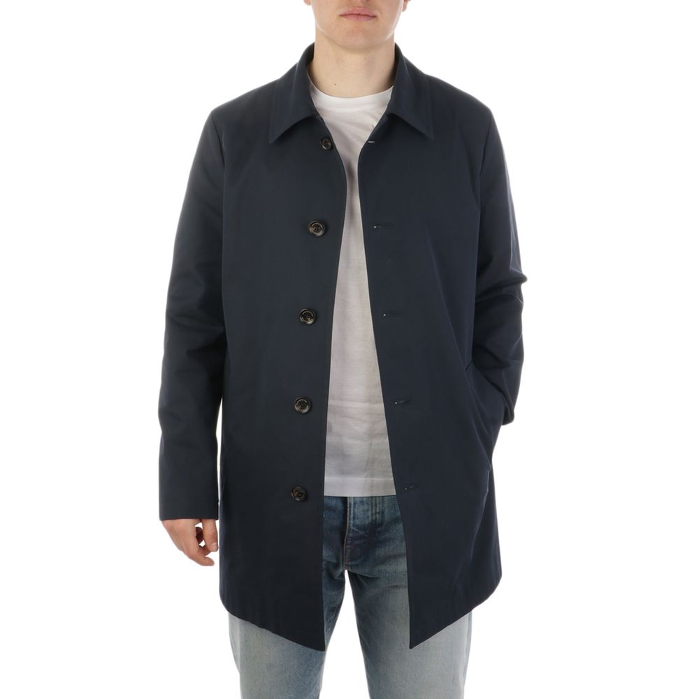 Blue Cotton Men's Trench Coat
