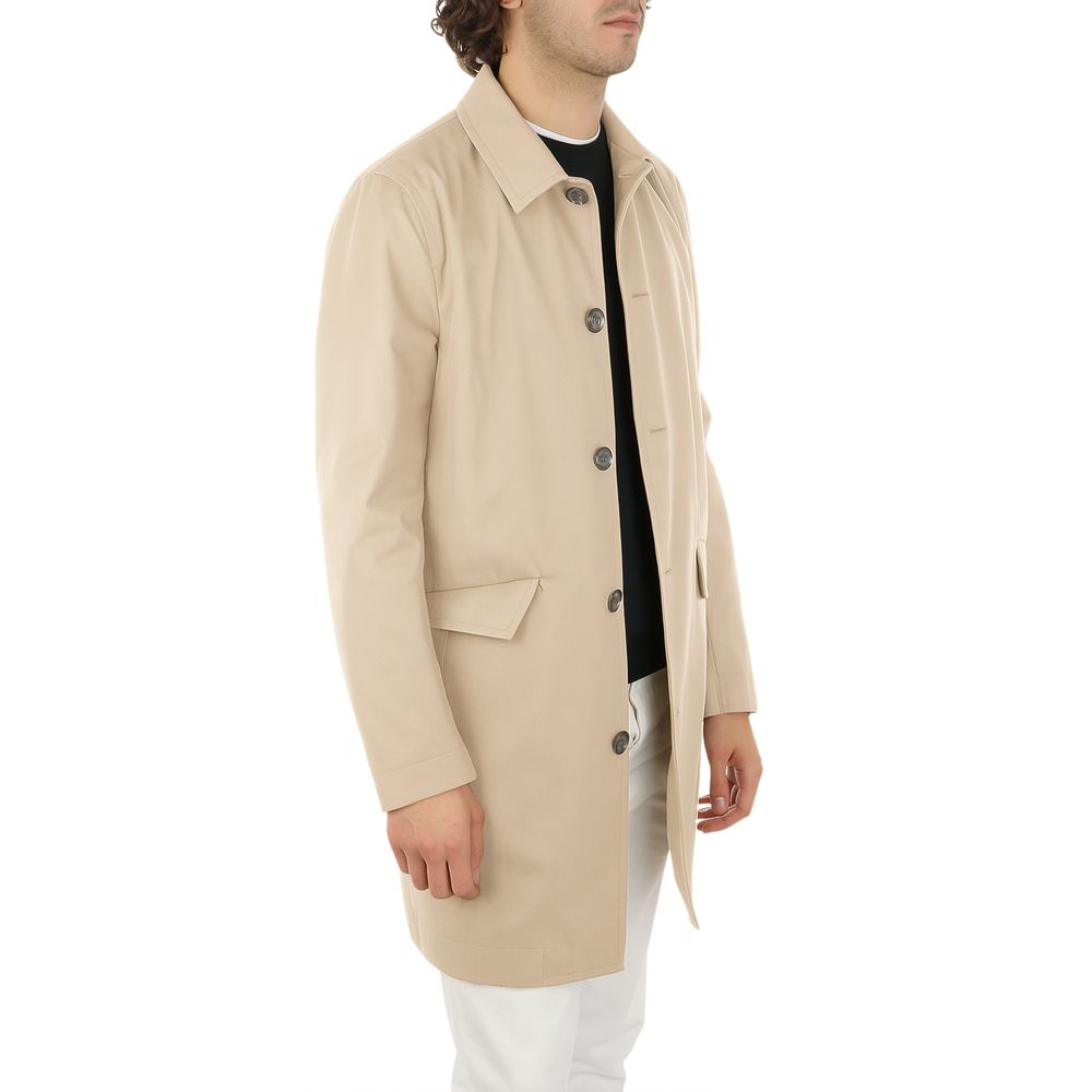 Beige Cotton Men Jacket