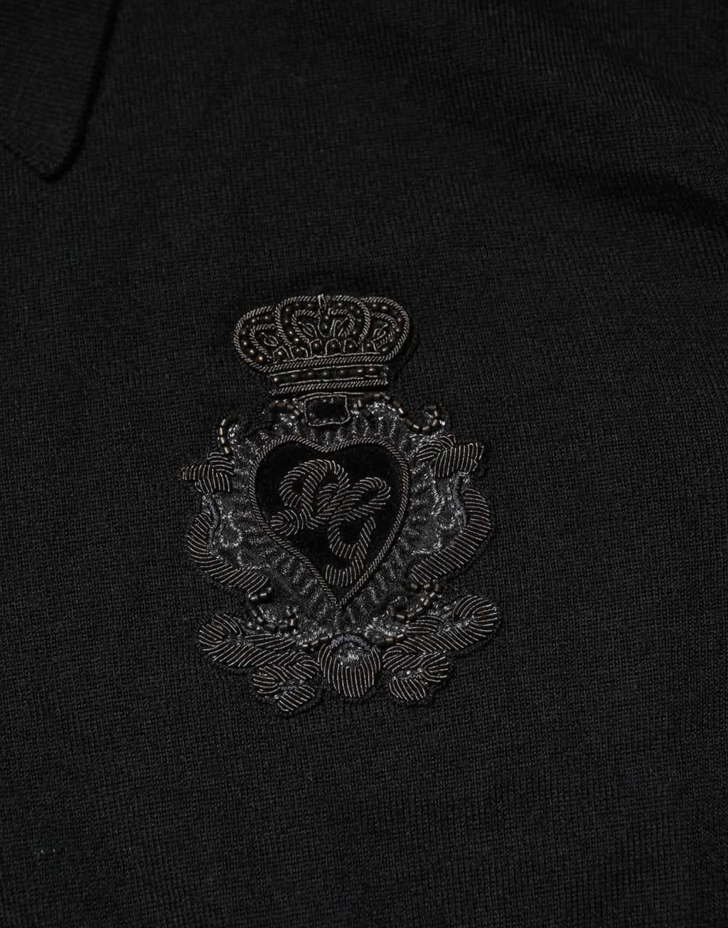 Black Logo Patch Collared Pullover Sweater