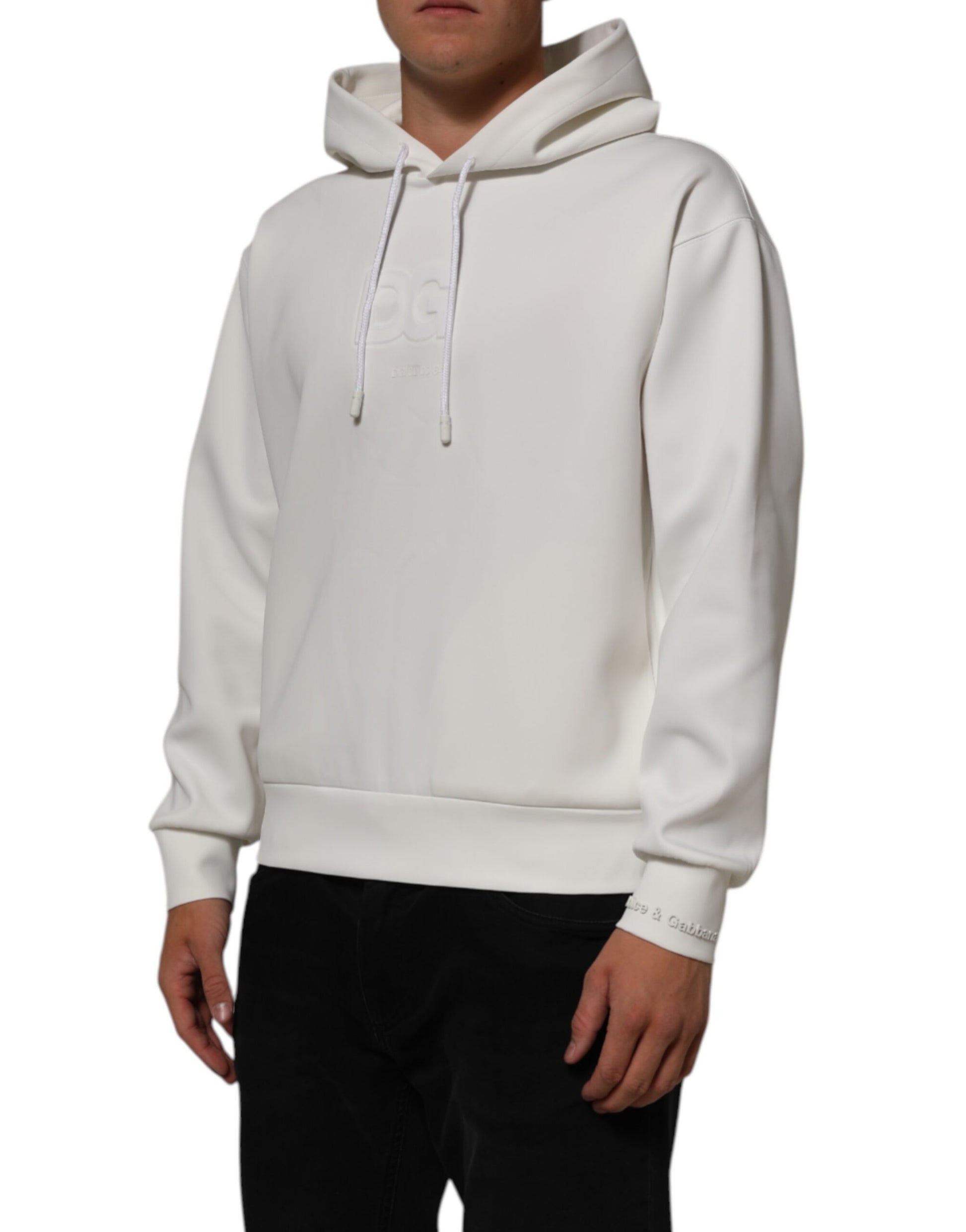 White Logo Hooded Men Sweatshirt  Sweater