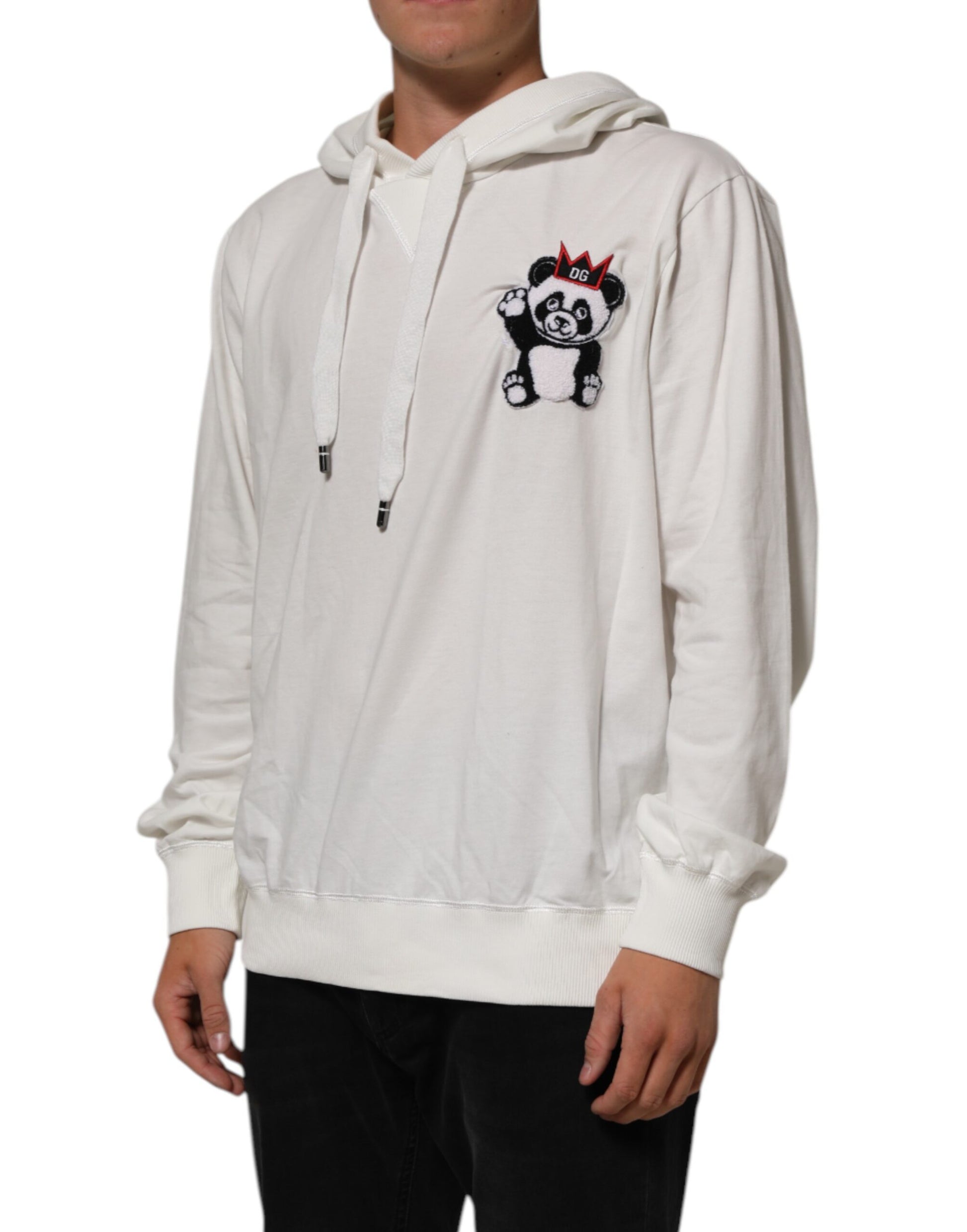 Off White Cotton Panda Hooded Sweatshirt Sweater
