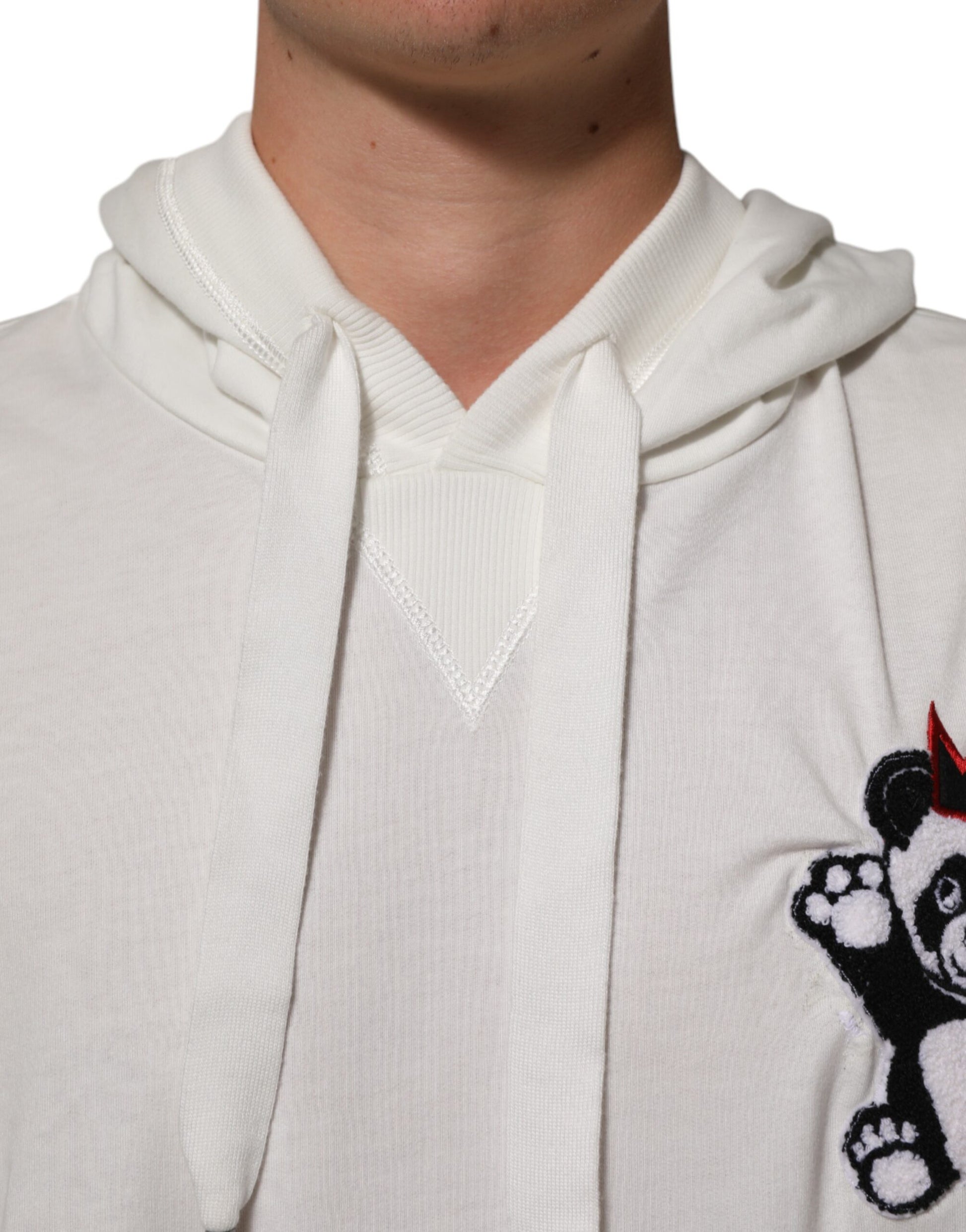 Off White Cotton Panda Hooded Sweatshirt Sweater
