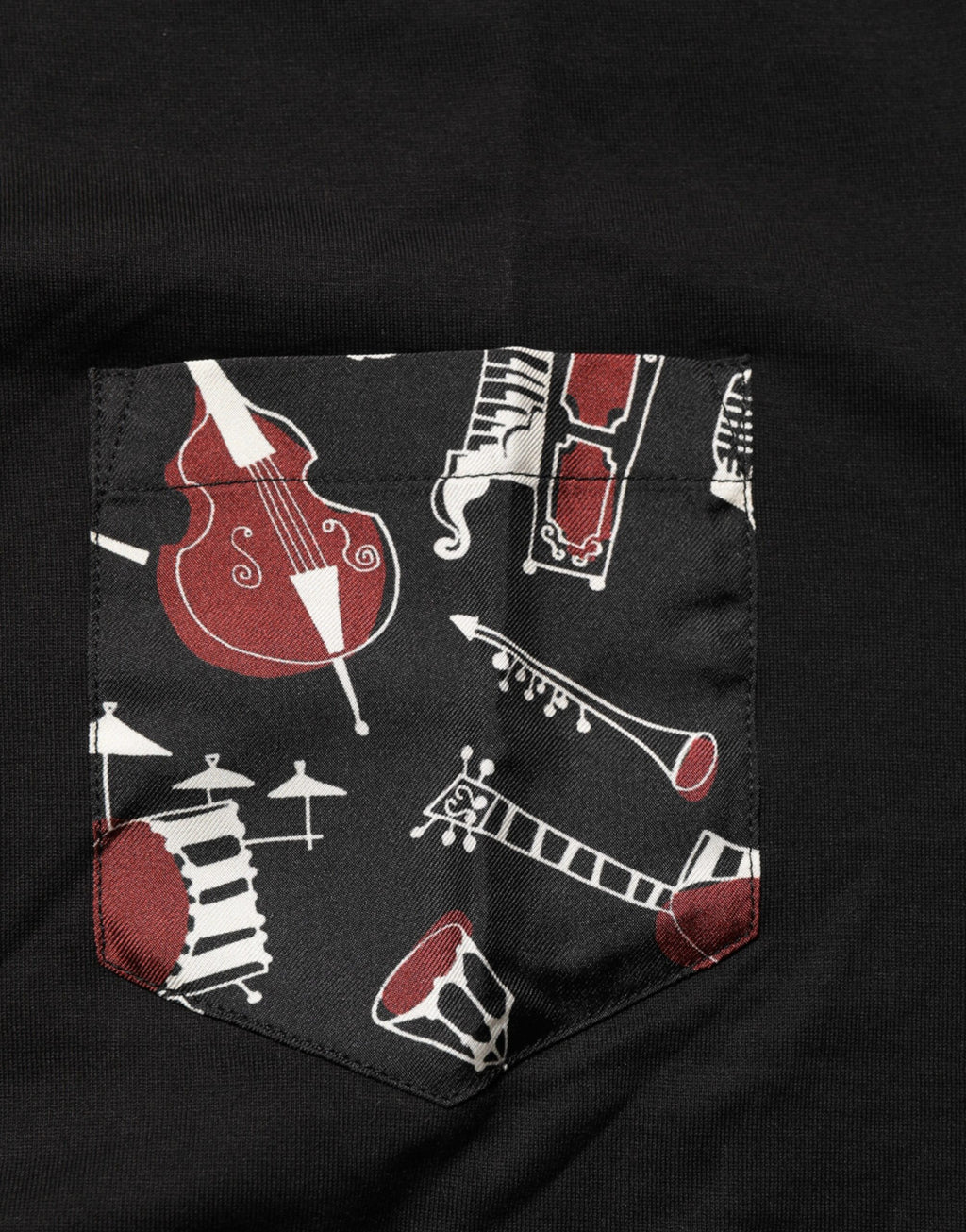 Black Musical Print Cotton Crew Neck T-shirt