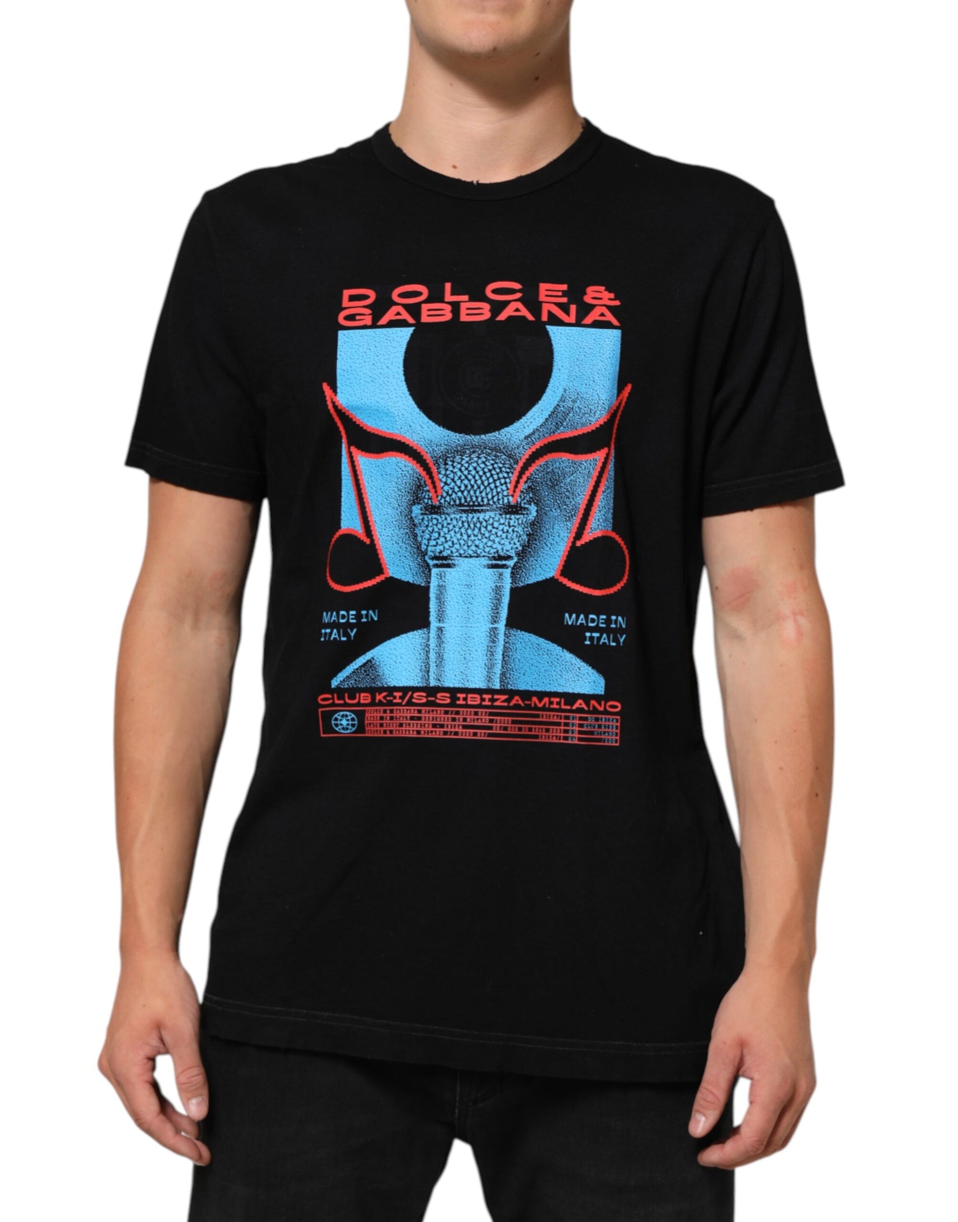 Black Musical Print Cotton Crew Neck T-shirt