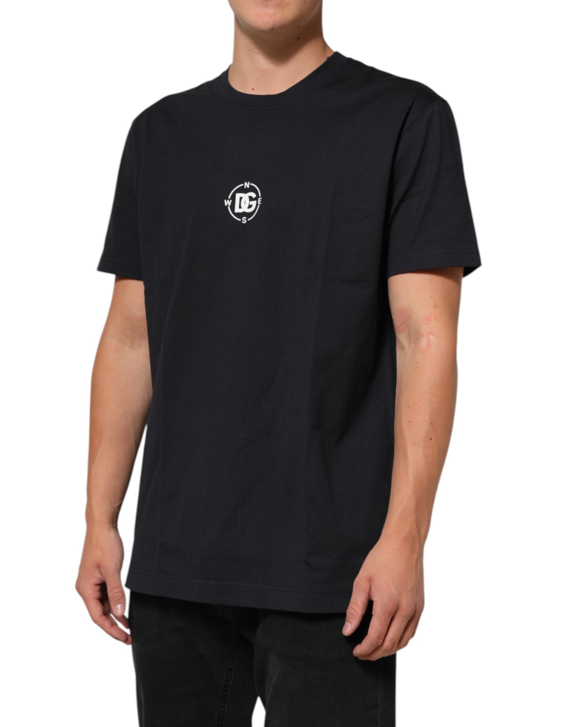 Black Logo Compass Cotton Crew Neck T-shirt