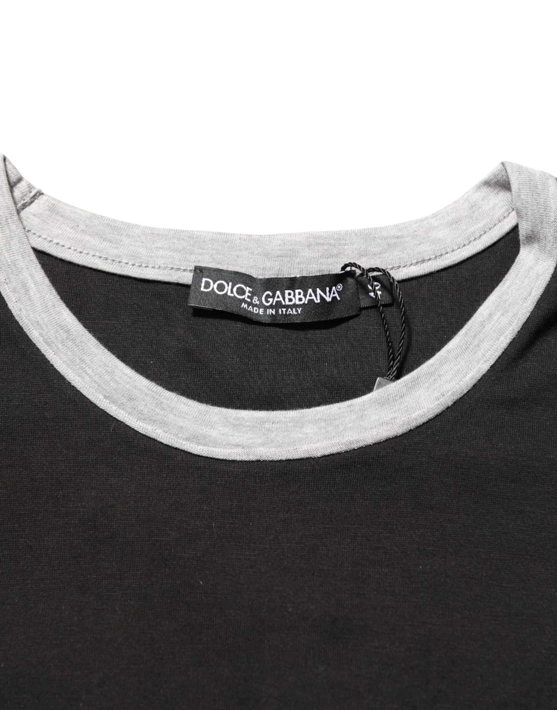 Black Cotton Logo Print Men Crew Neck T-shirt