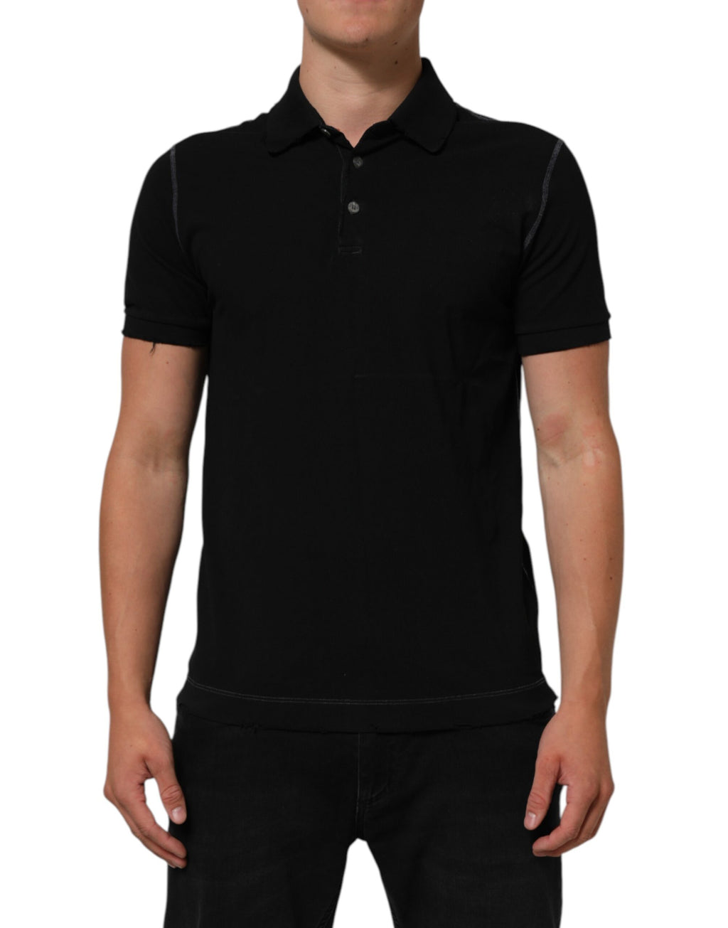 Black Cotton Graphic Print PoloShirt T-shirt