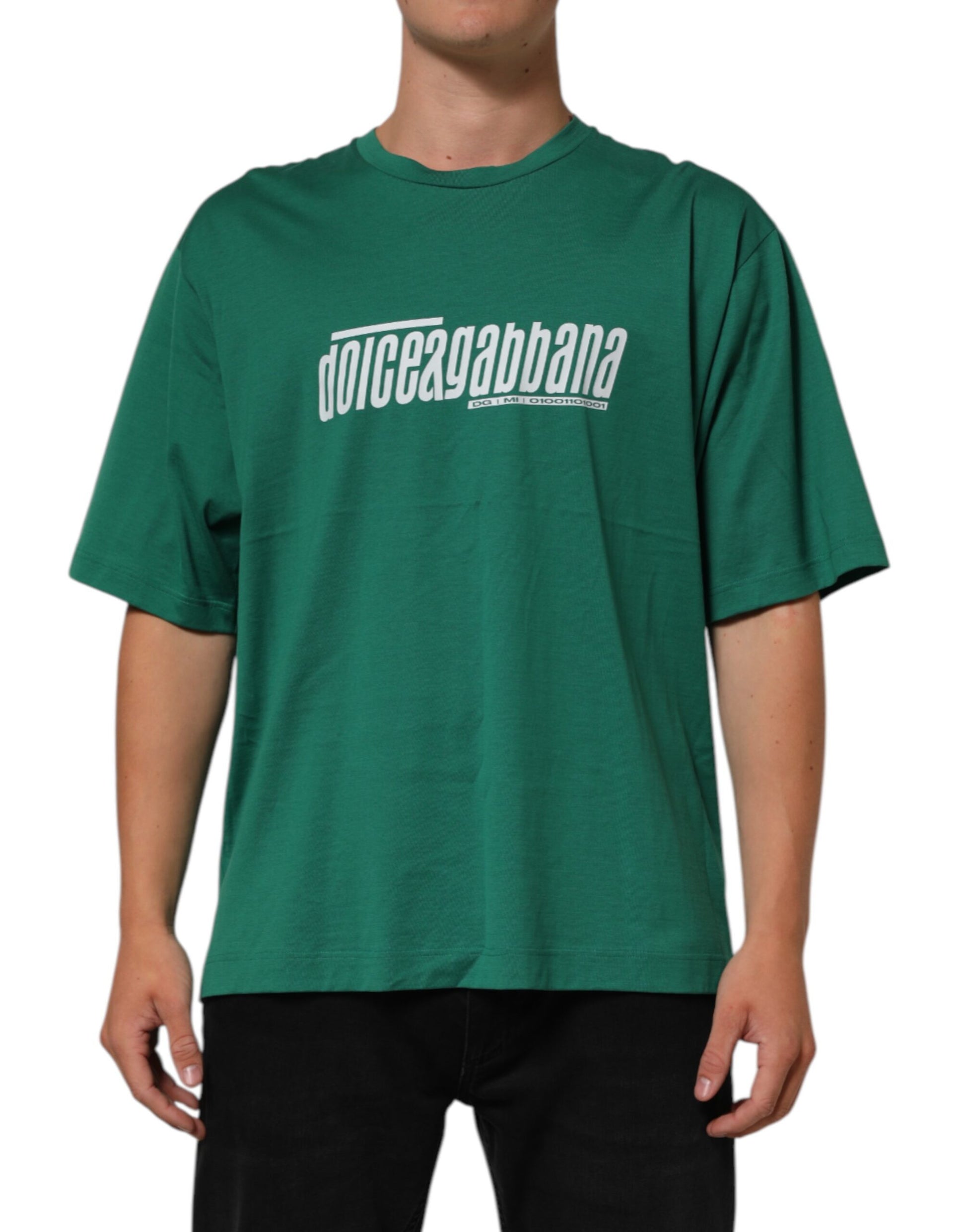 Green Cotton Graphic Logo Print Crewneck T-shirt