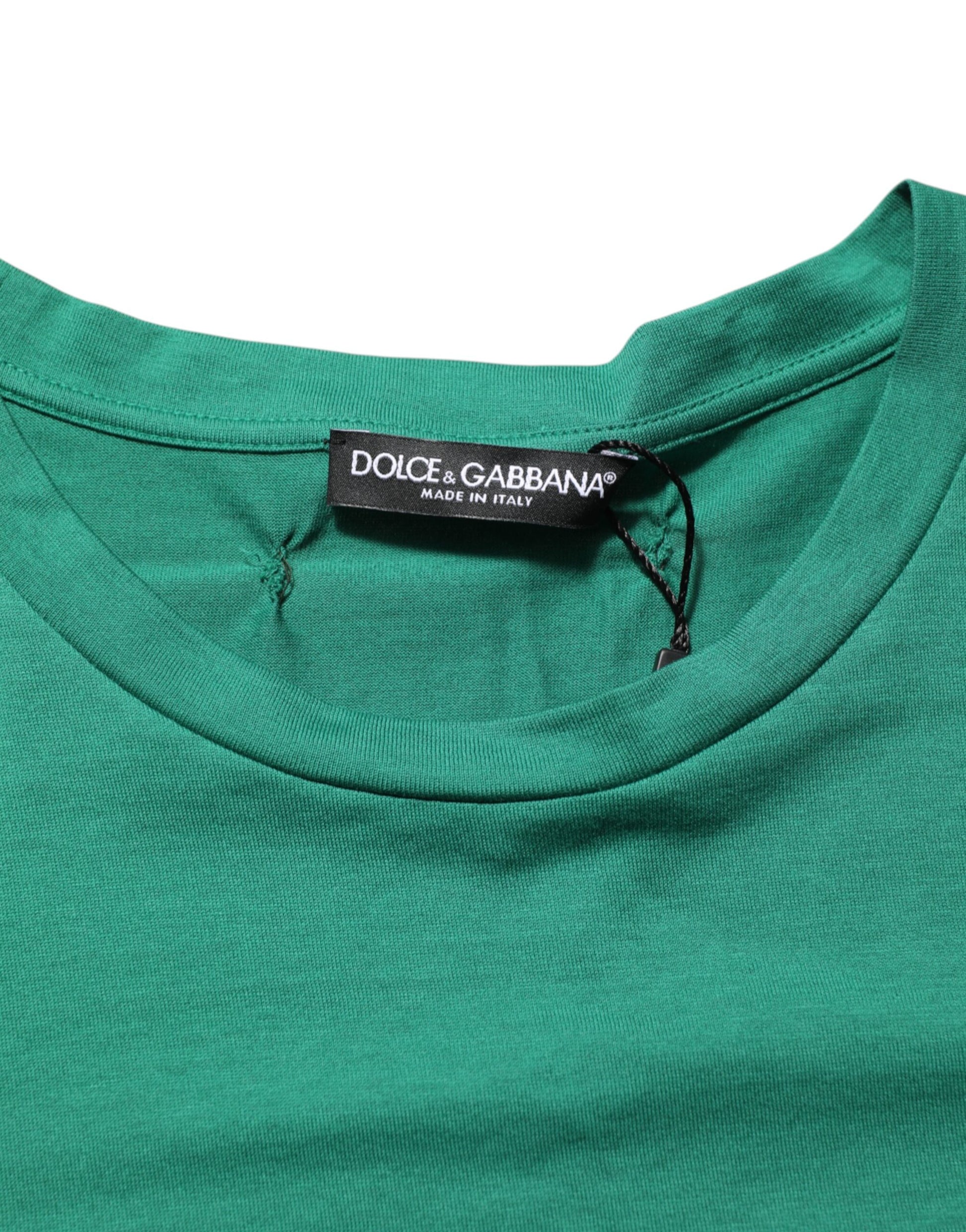 Green Cotton Graphic Logo Print Crewneck T-shirt