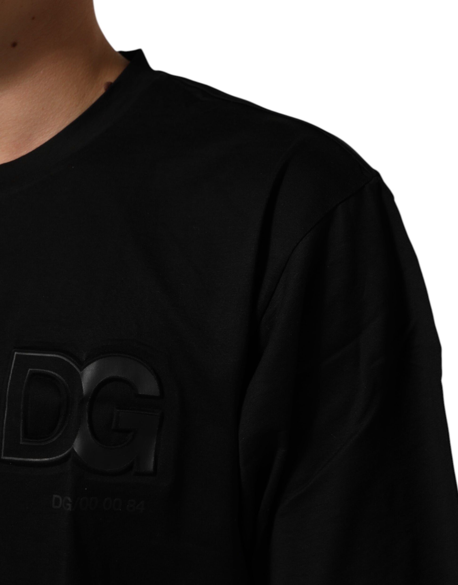 Black Logo Patch Cotton Men Crew Neck T-shirt
