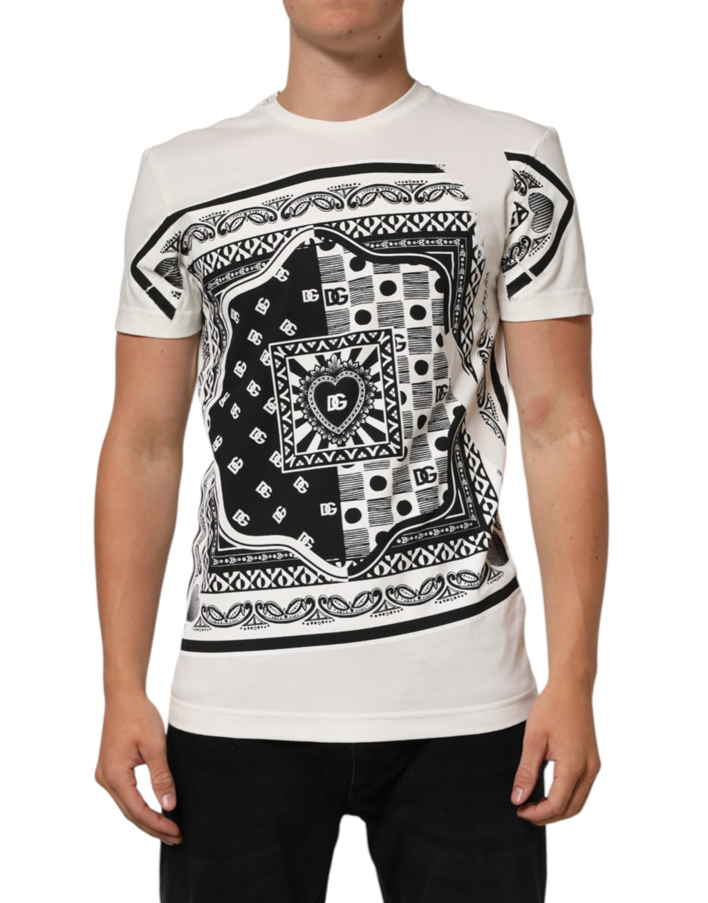 White Cotton Logo Bandana Print Men T-shirt