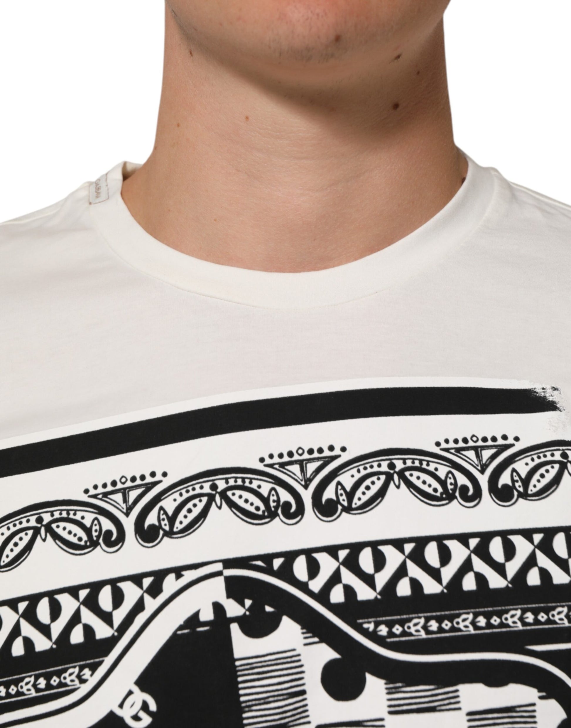 White Cotton Logo Bandana Print Men T-shirt