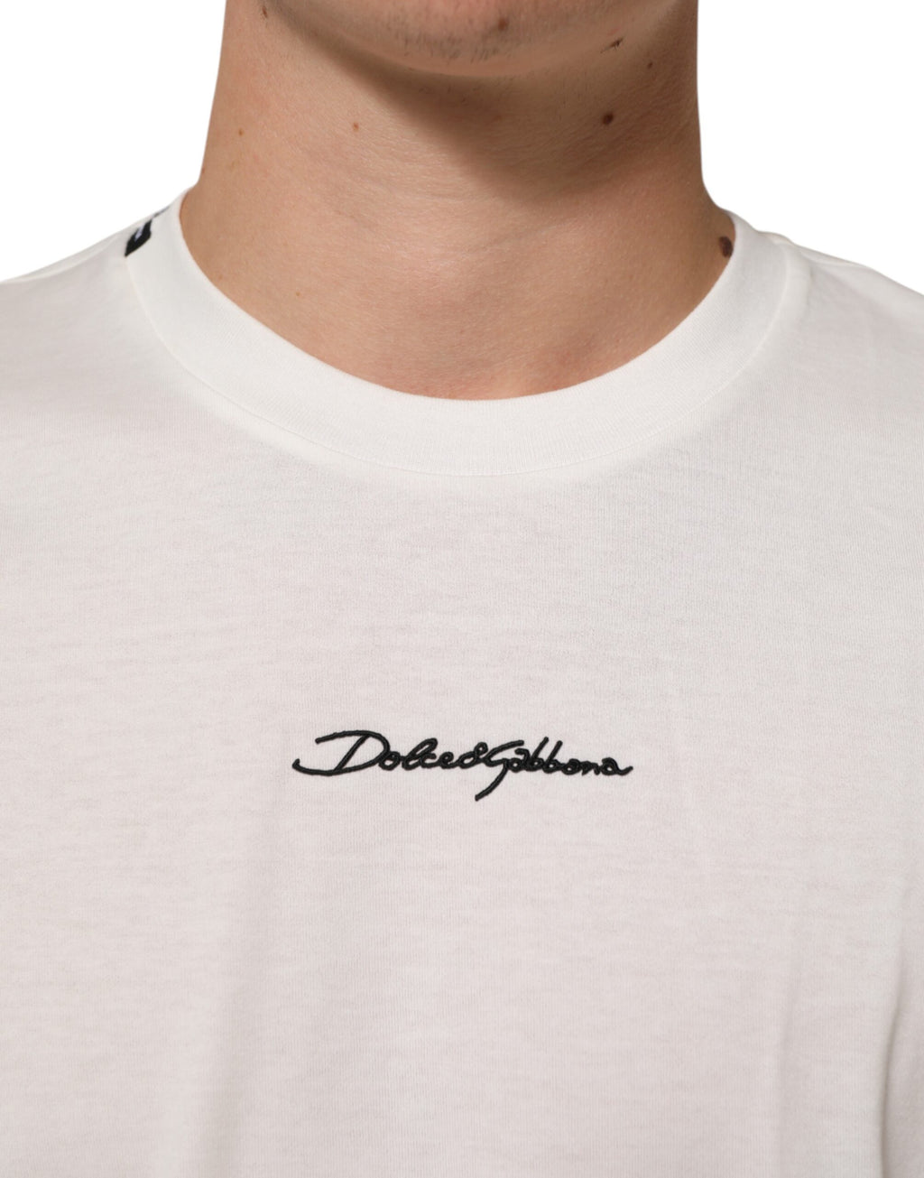 White Cotton Logo Print Crew Neck Men T-shirt