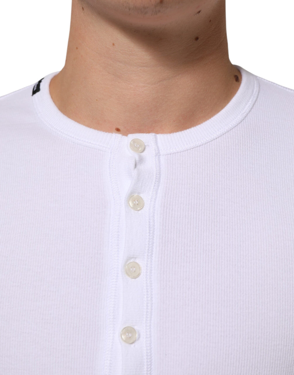 White Long Sleeves Button Closure T-shirt
