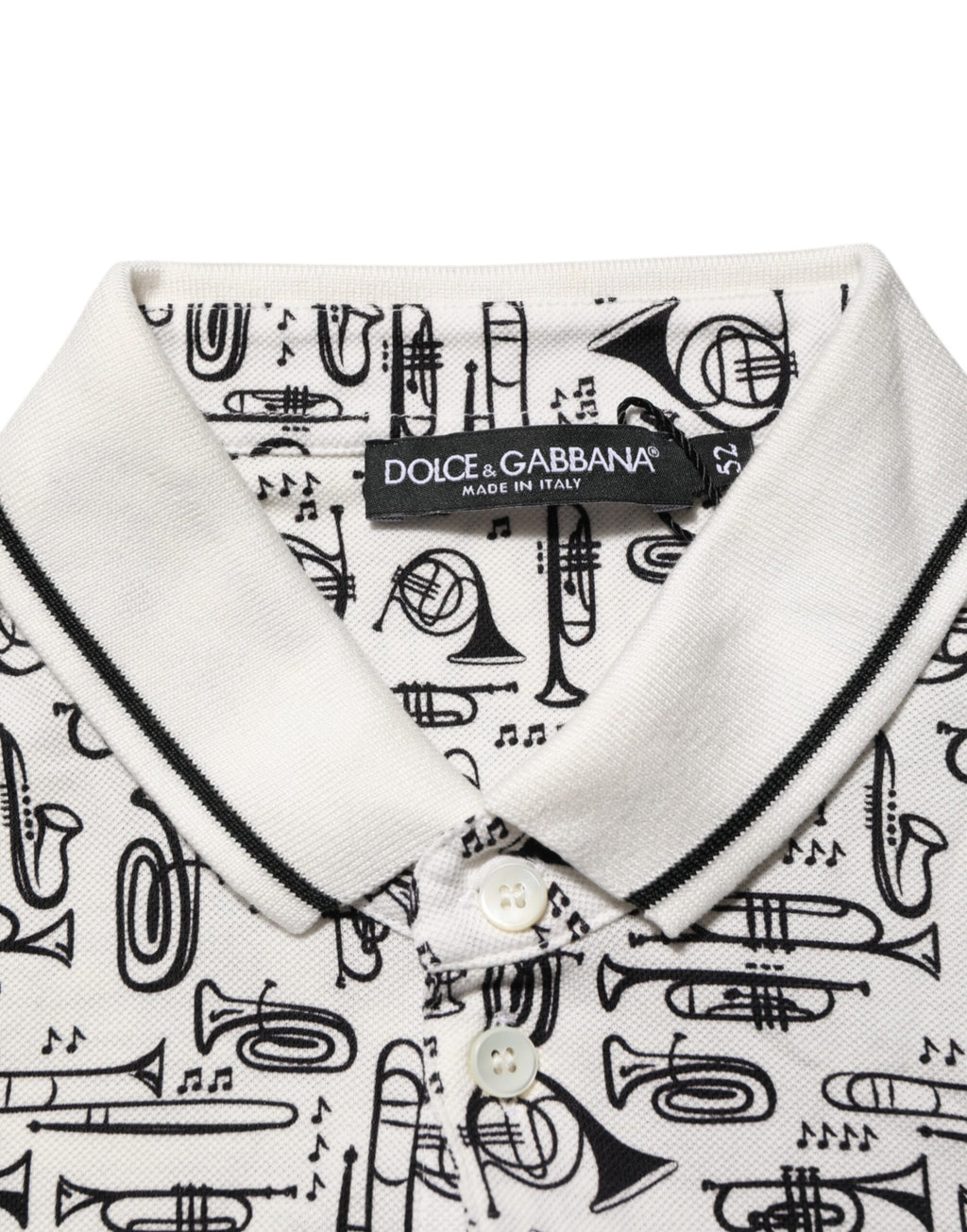 White Musical Print Collared Polo T-shirt