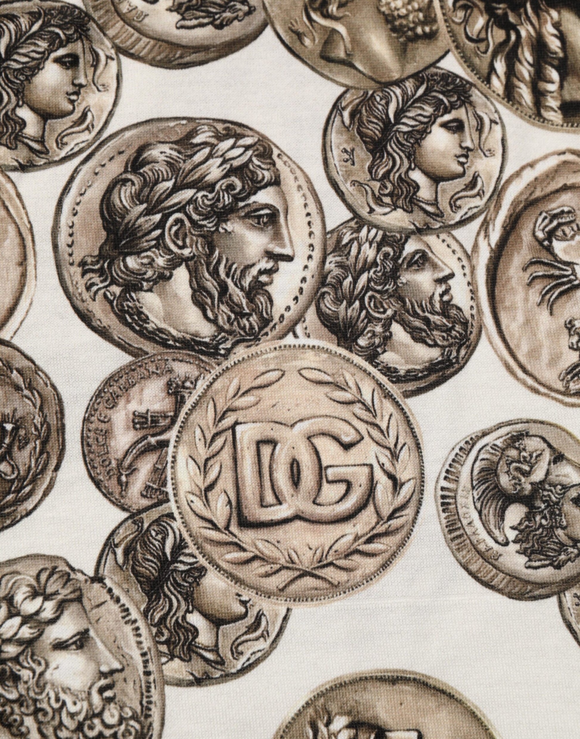 White Coin Print Cotton Crew Neck Men T-shirt