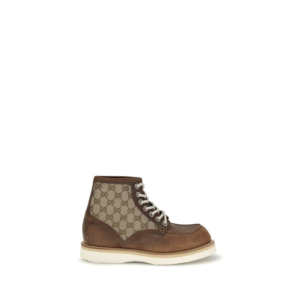 Brown Leather Lace-Up Boots