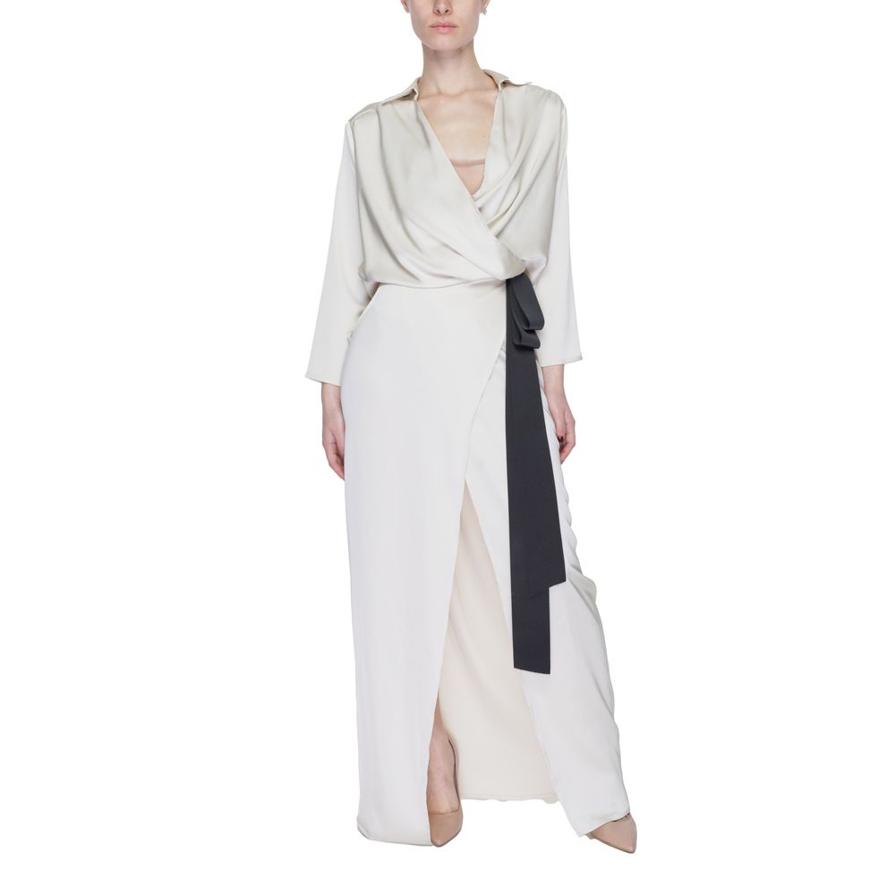 Beige Polyester Long Dress