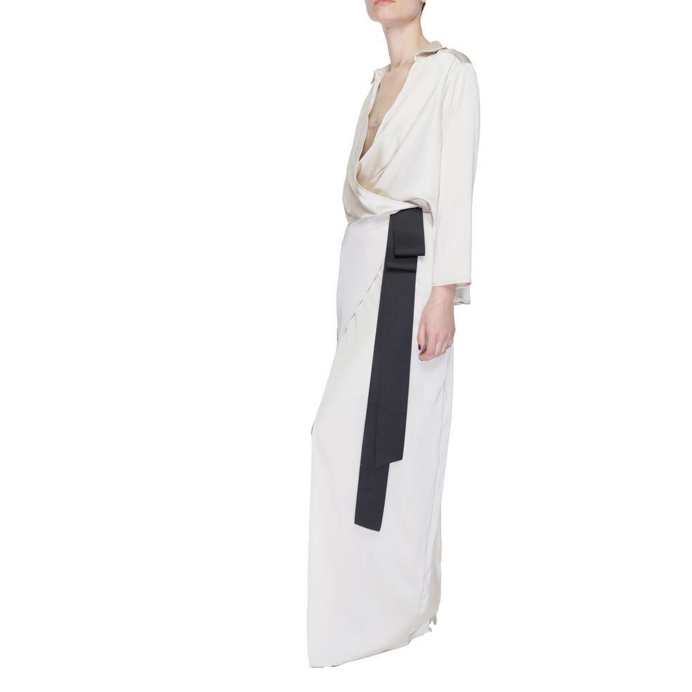 Beige Polyester Long Dress