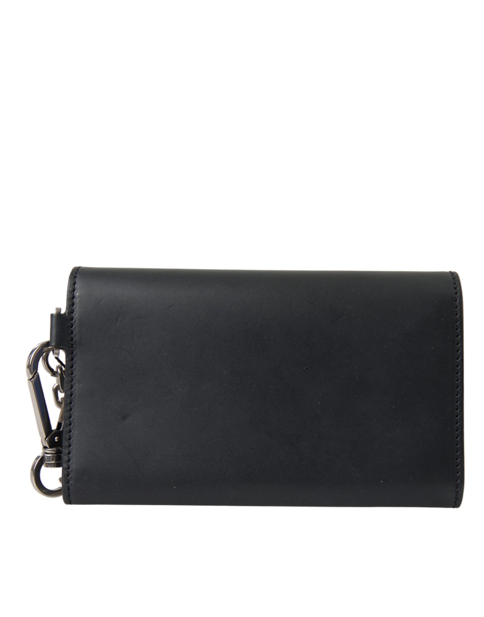 Black Leather Logo Embossed Mini Bifold Wallet Borse Bag