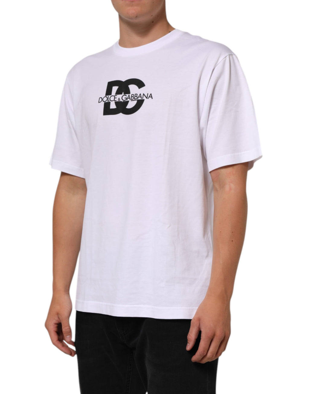 White Logo Print Cotton Crew Neck Men T-shirt