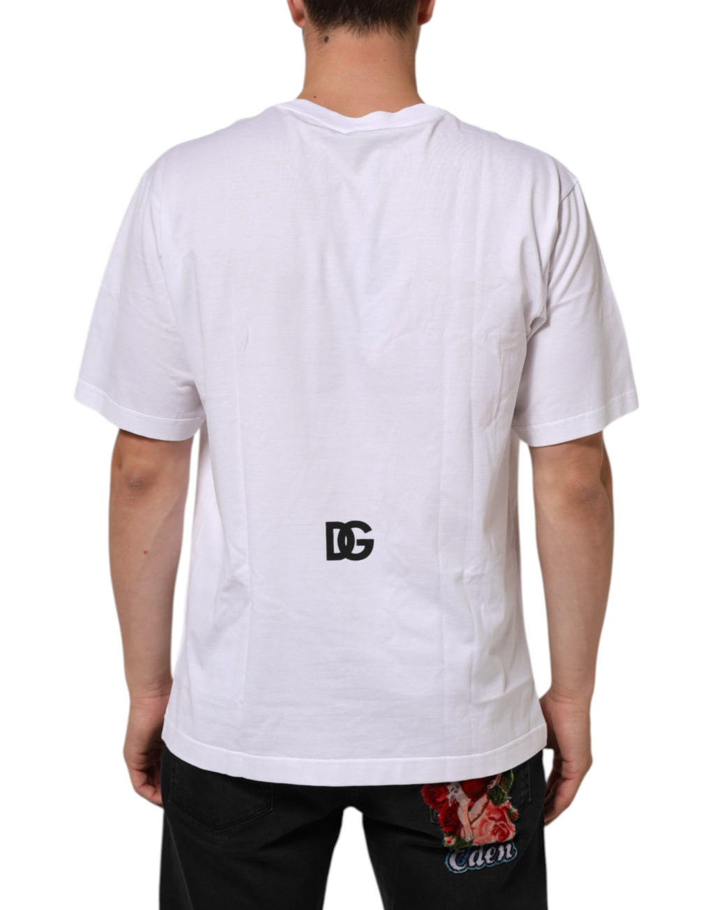 White Logo Print Cotton Crew Neck Men T-shirt