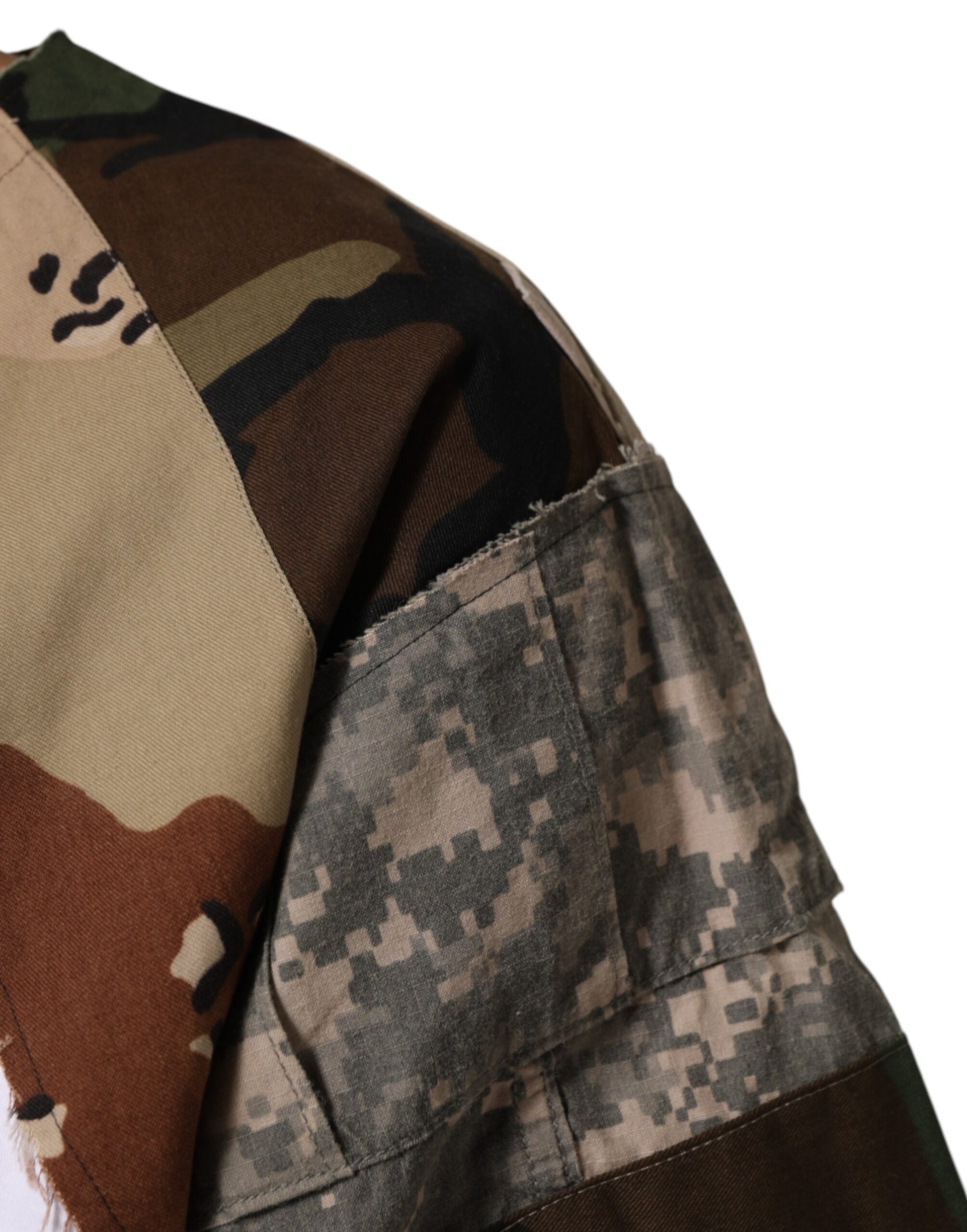 White Camouflage Patckwork Men Cotton T-shirt