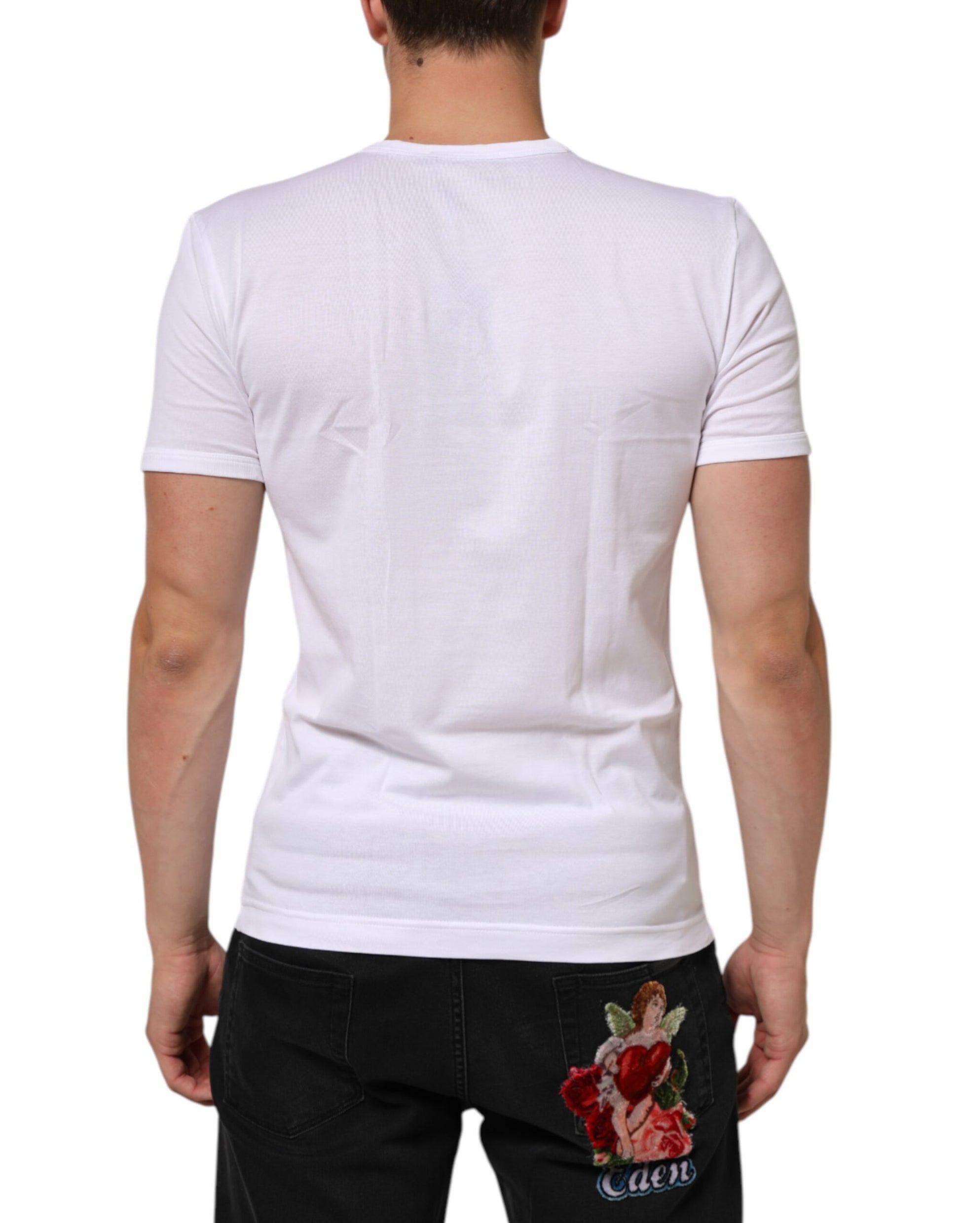 White Cotton V-Neck Short Sleeves T-shirt