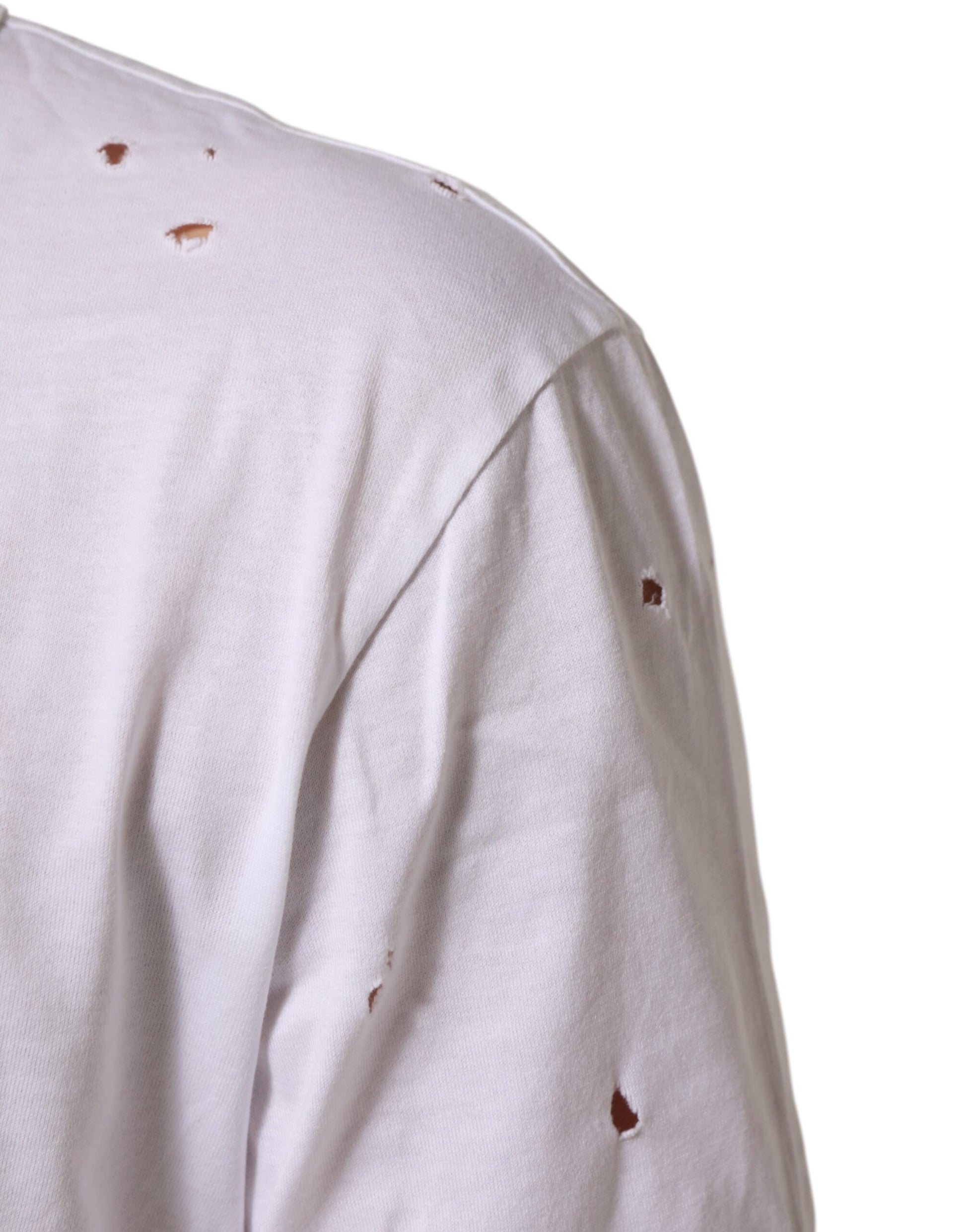 White Distressed Cotton V Neck Men T-shirt