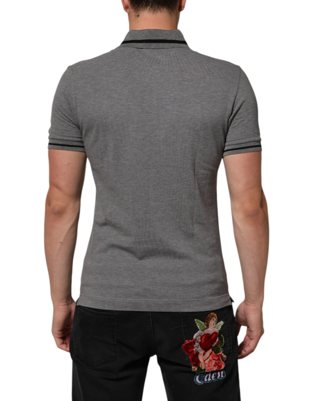 Gray Logo Embroidery Collared Polo T-shirt