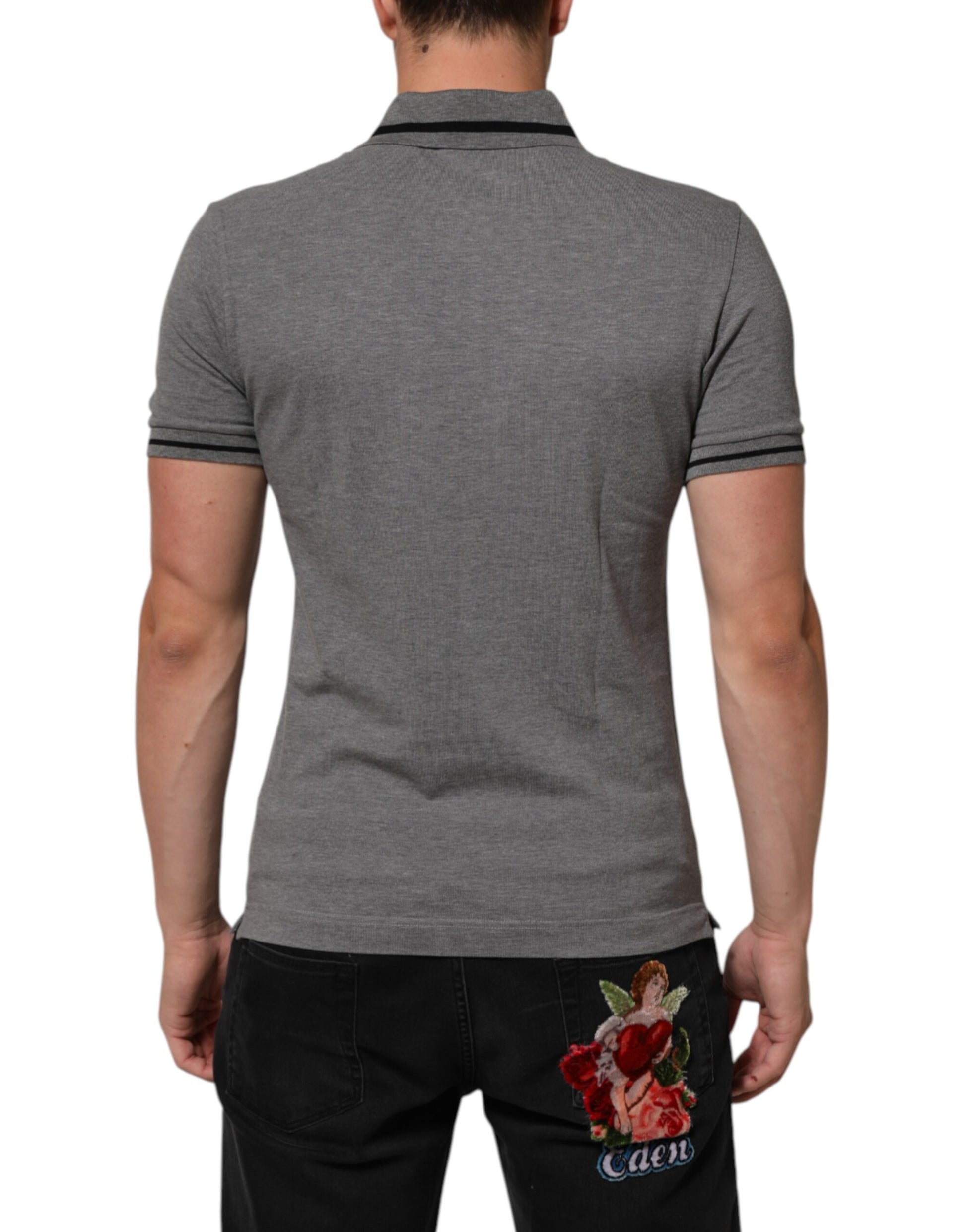 Gray Logo Embroidery Collared Polo T-shirt