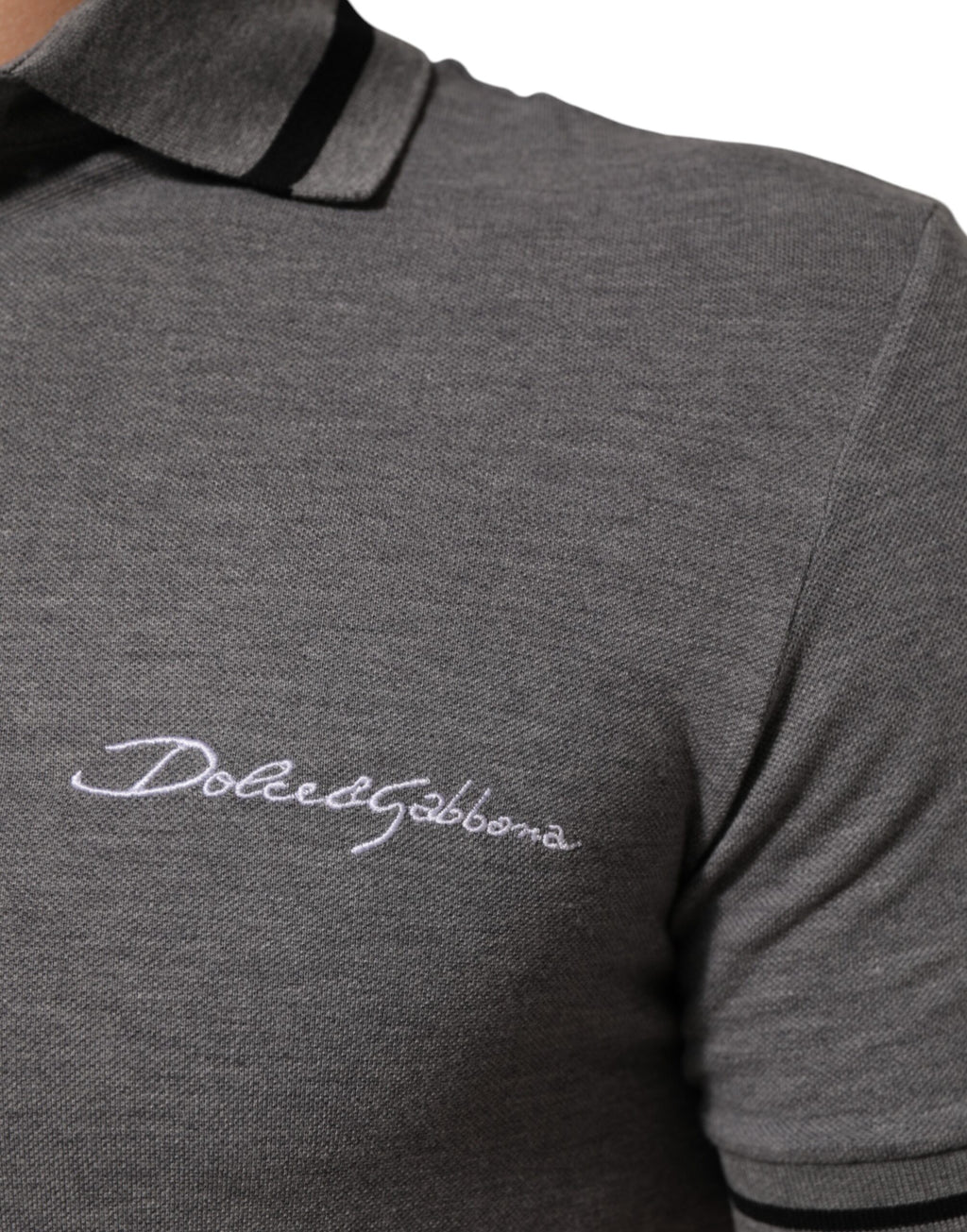 Gray Logo Embroidery Collared Polo T-shirt