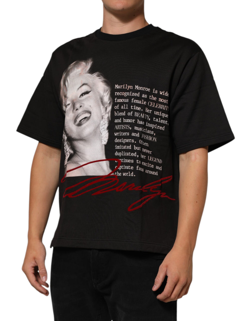 Black Marilyn Monroe Cotton Crew Neck T-shirt
