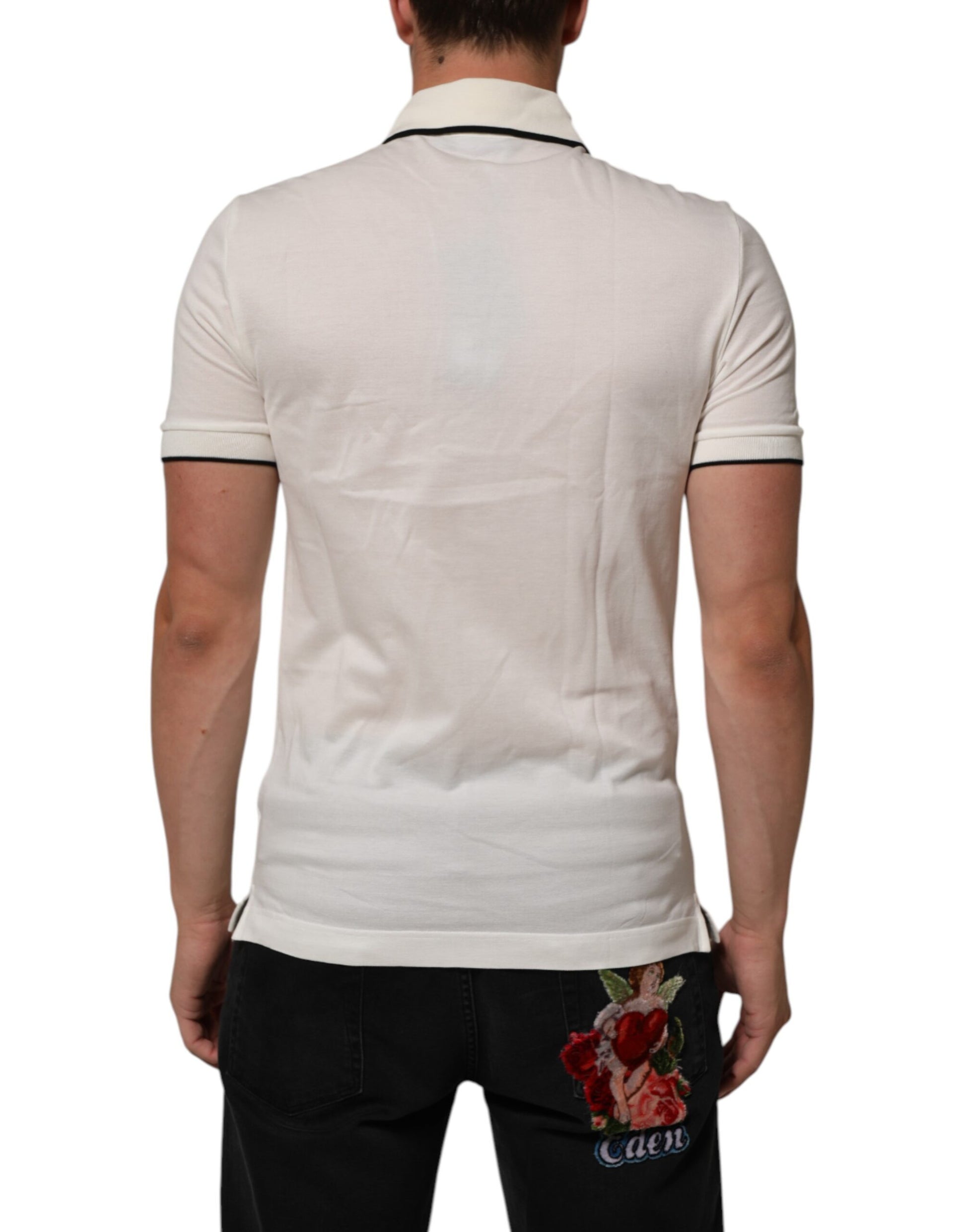 White Logo Embroidery Cotton Polo T-shirt