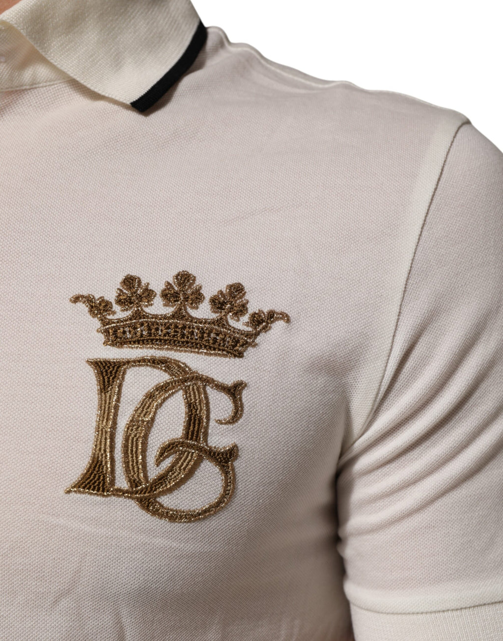 White Logo Embroidery Cotton Polo T-shirt