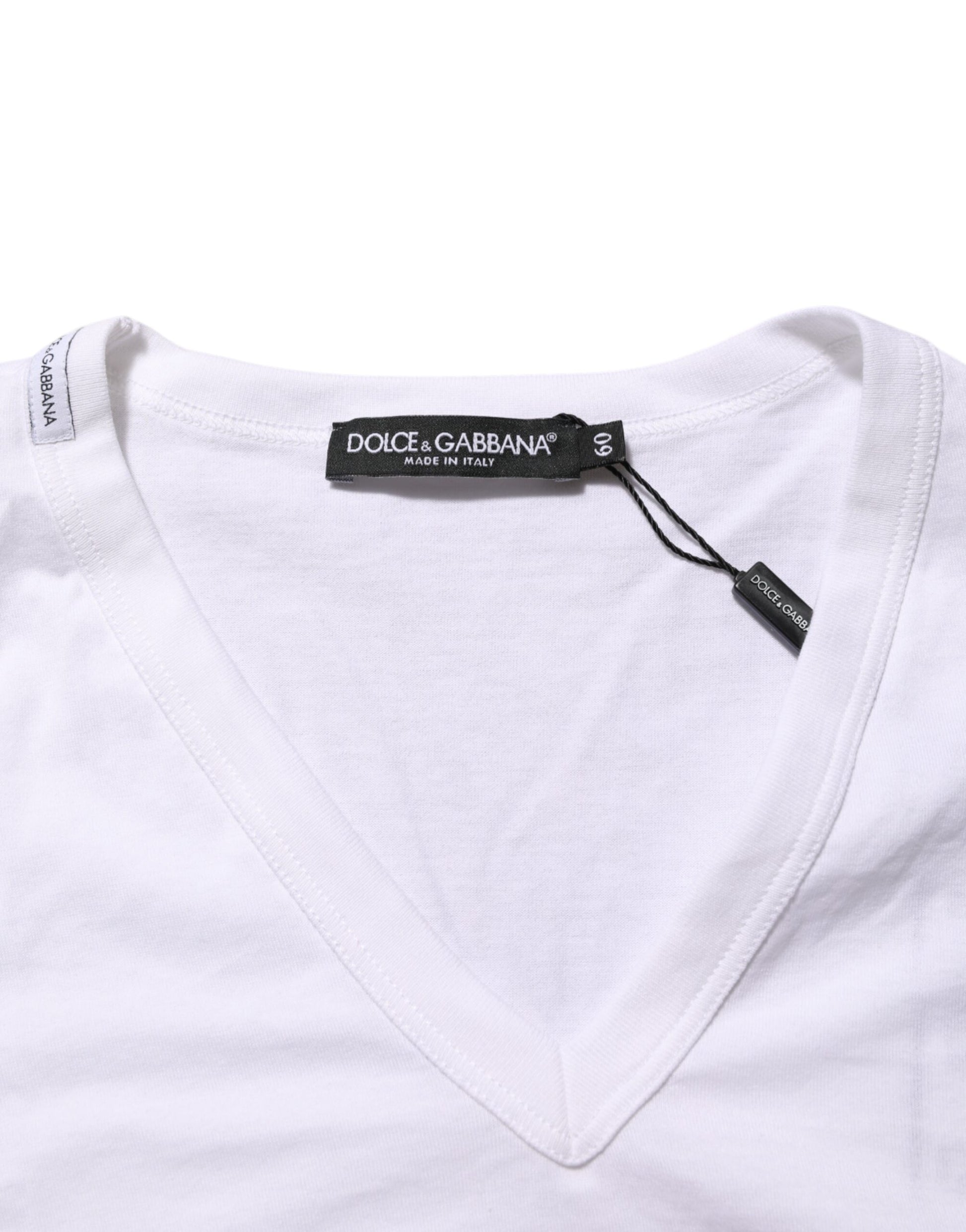 White Cotton V-Neck Short Sleeves T-shirt